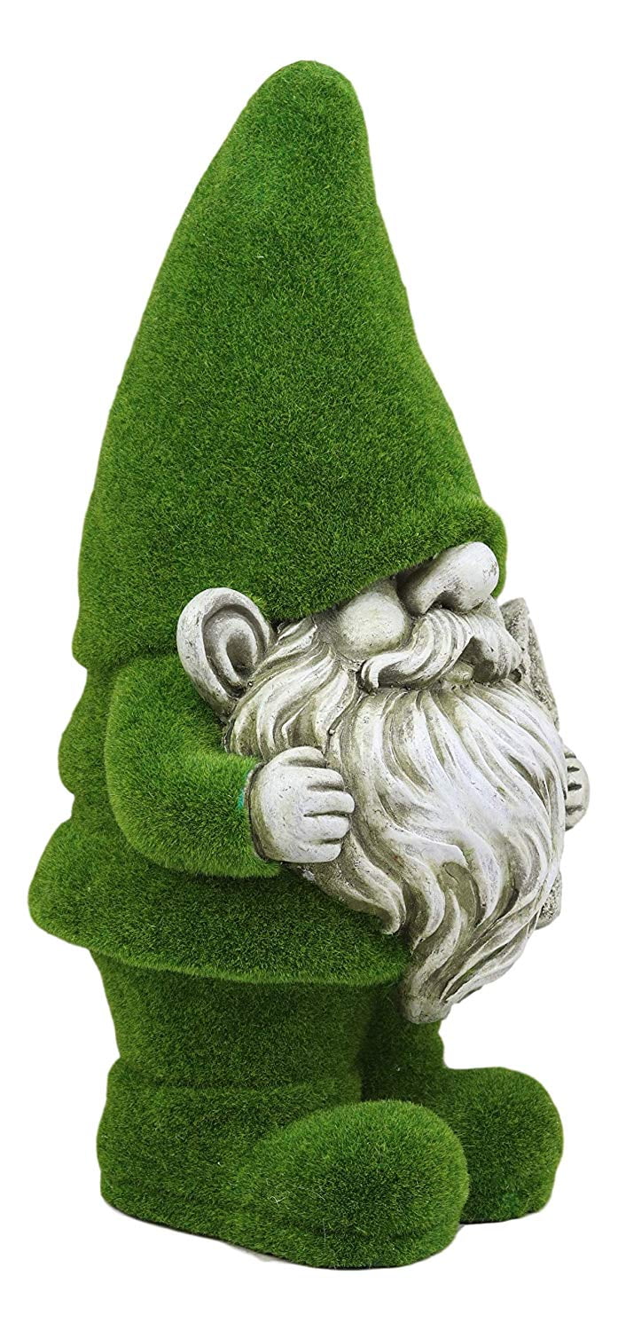 Large Whimsical Green Thumb Gnome With Shovel Garden Statue In Artificial Moss