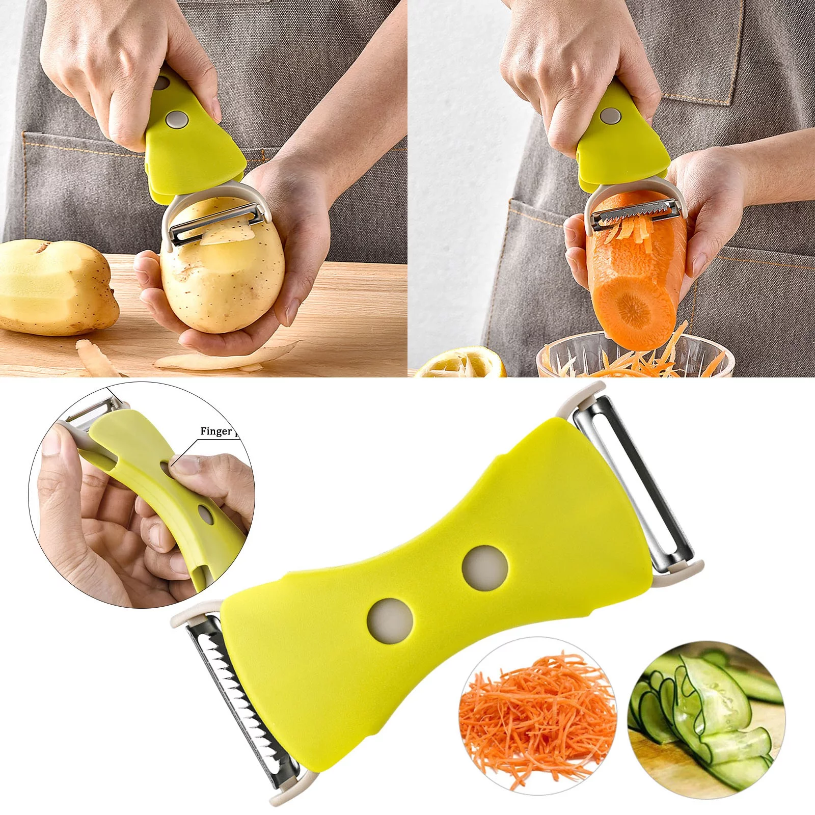 TIIFSWHS 2 In 1 Multi Function Stainless Steel Vegetable Grater Peeler Vegetable Fruit Peeler Kitchen Slicer Three in One Grater Potato Grater Compost Shder Manual Suction Shder S