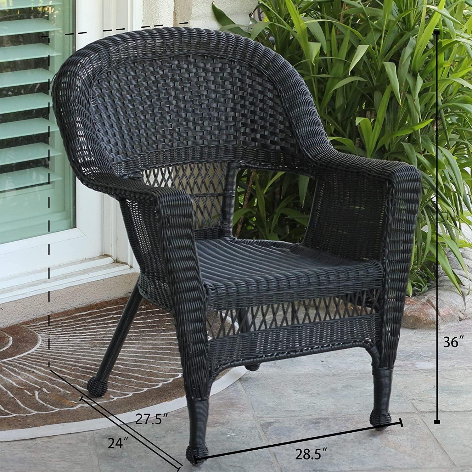 Wicker Chair With Cushion, Set Of 2, Black