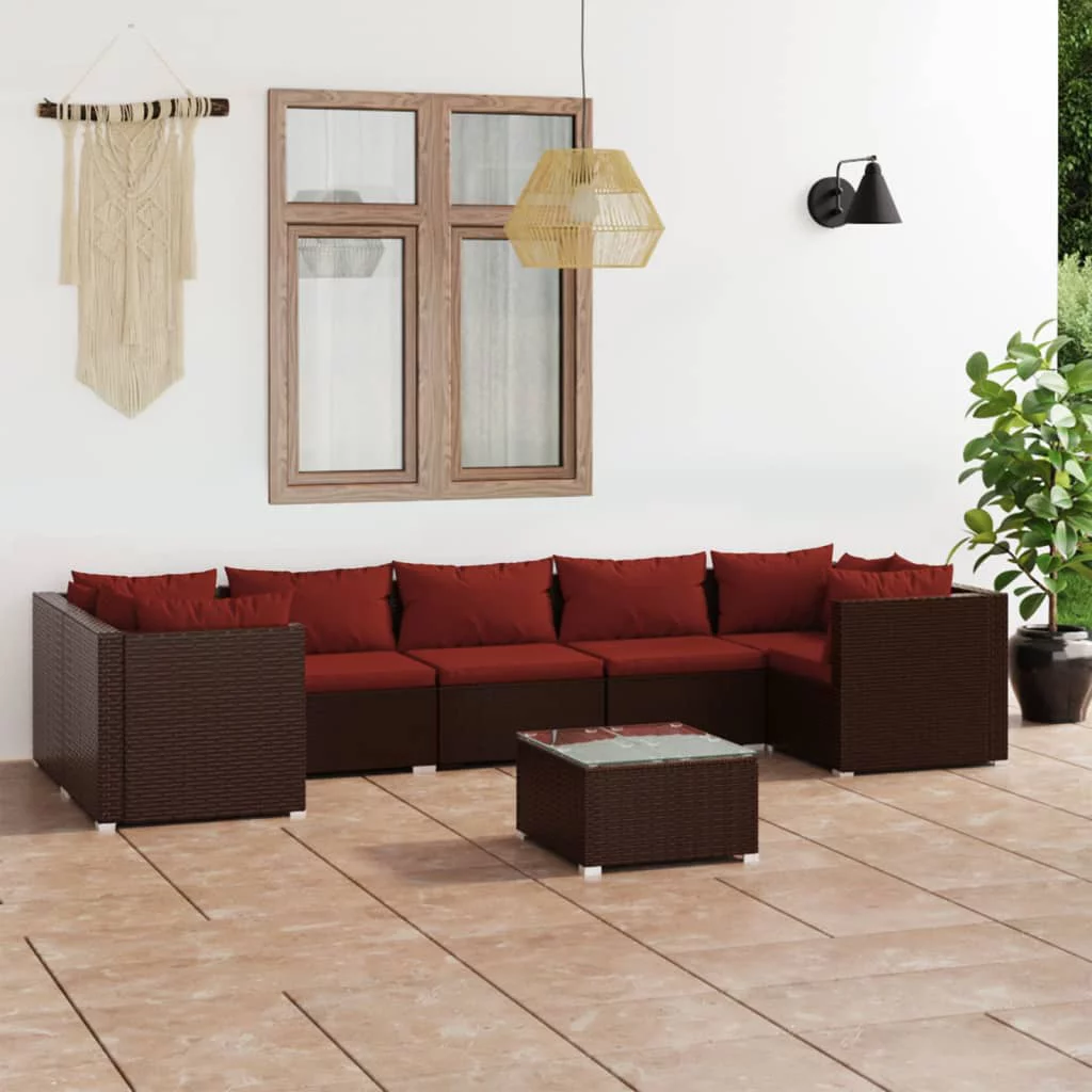 Anself 8 Piece Patio Set with Cushions Poly Rattan Brown
