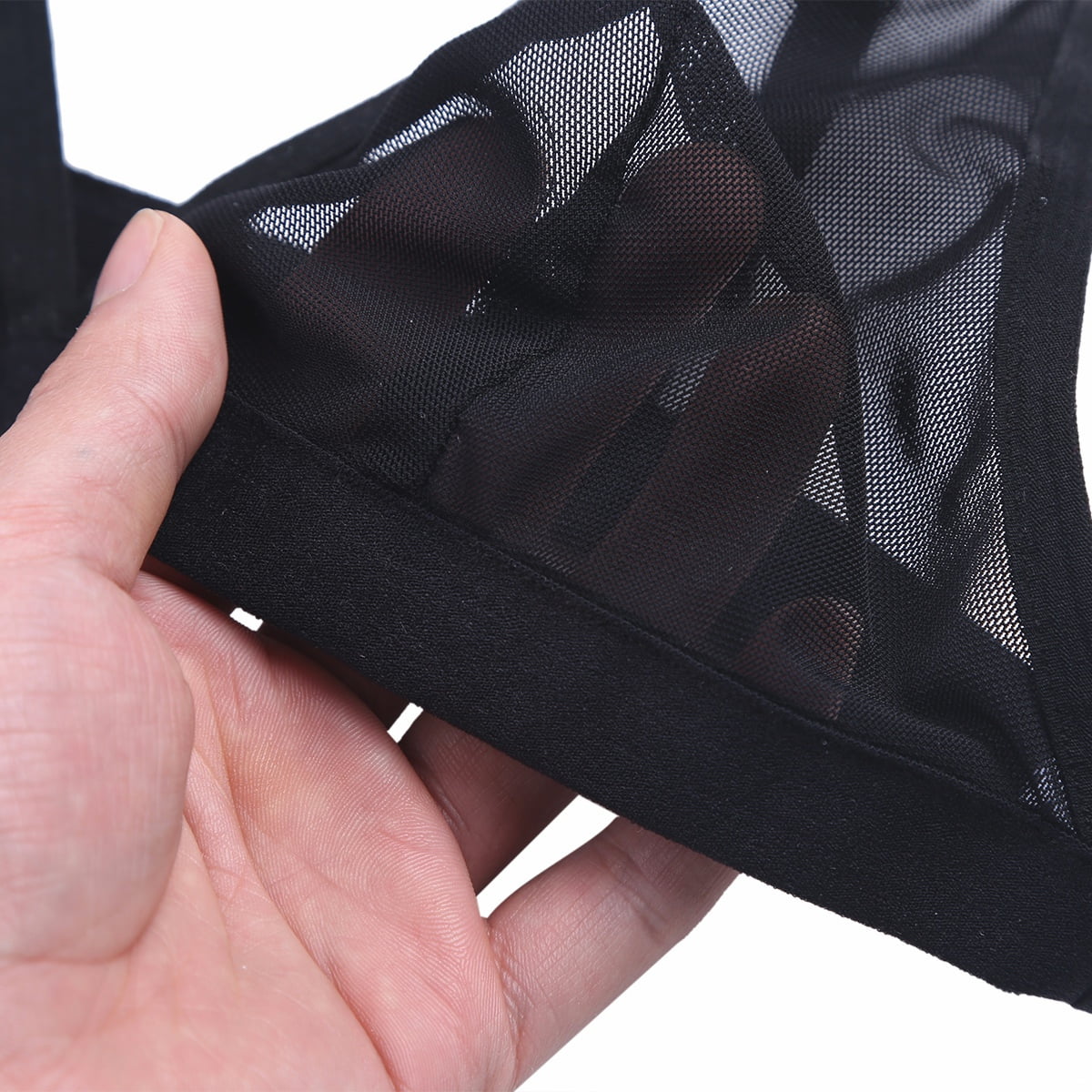 YONGHS Women See Through Bra Mesh Underwear Wire Free Sheer Bralette Soft Transparent Bra Black S