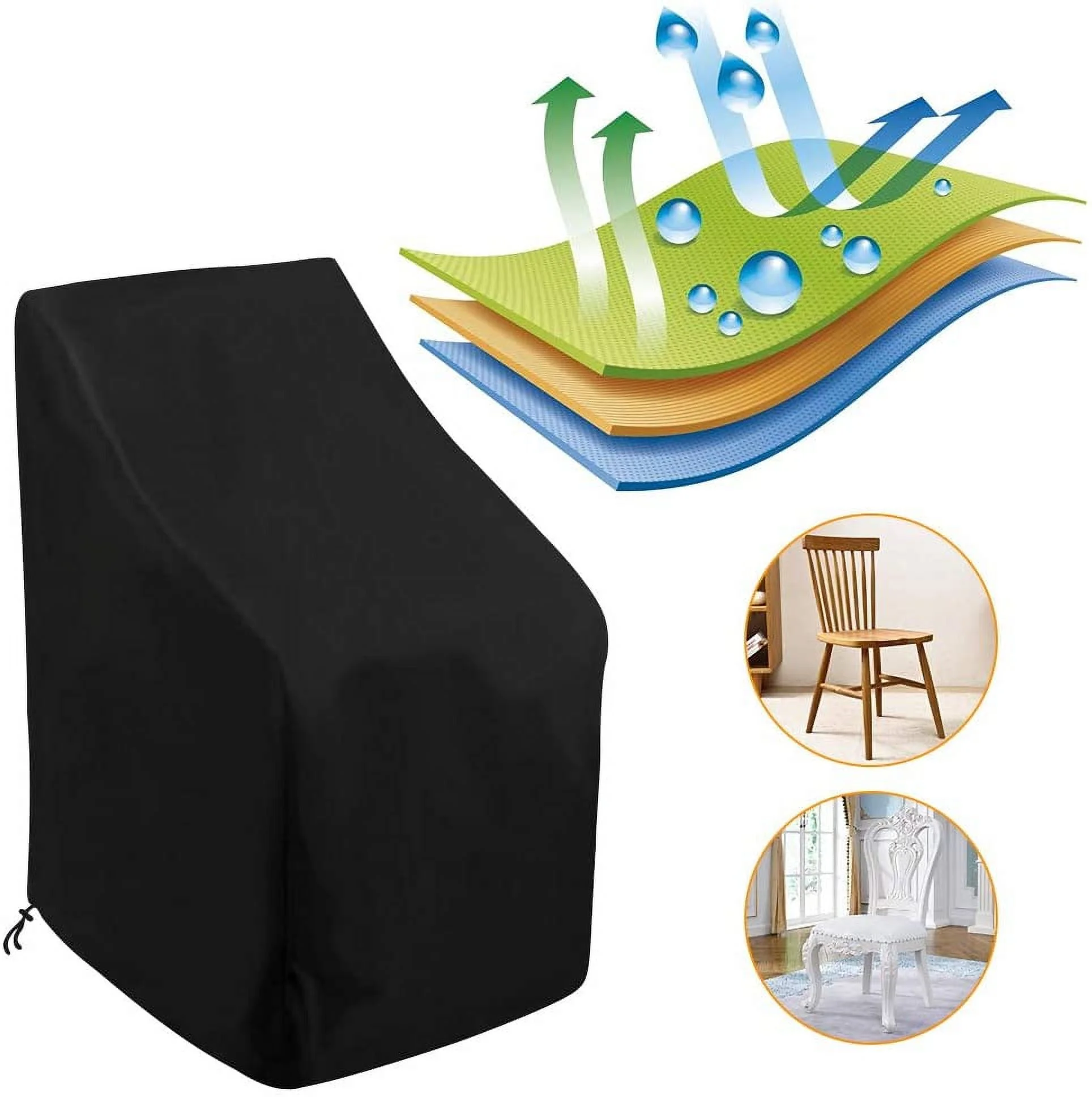 Emlimny Stacking Outdoor Chair Cover Waterproof, Outdoor Patio Furniture Cover for Stacking Chairs 210D, For Outdoor Stacking Chairs, Weatherproof, Black, 25.59