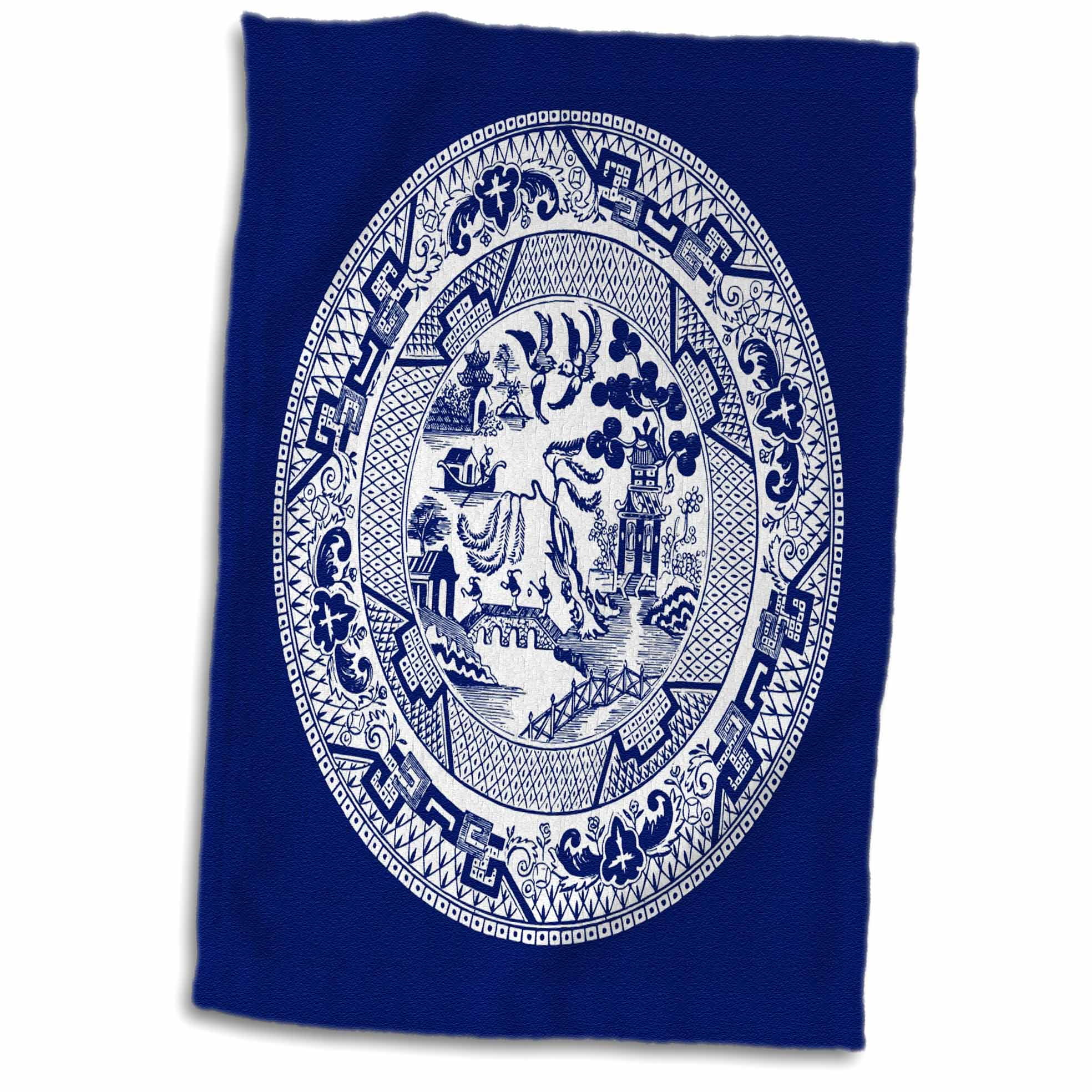 3dRose Willow Pattern in Delft Blue and White - Towel, 15 by 22-inch