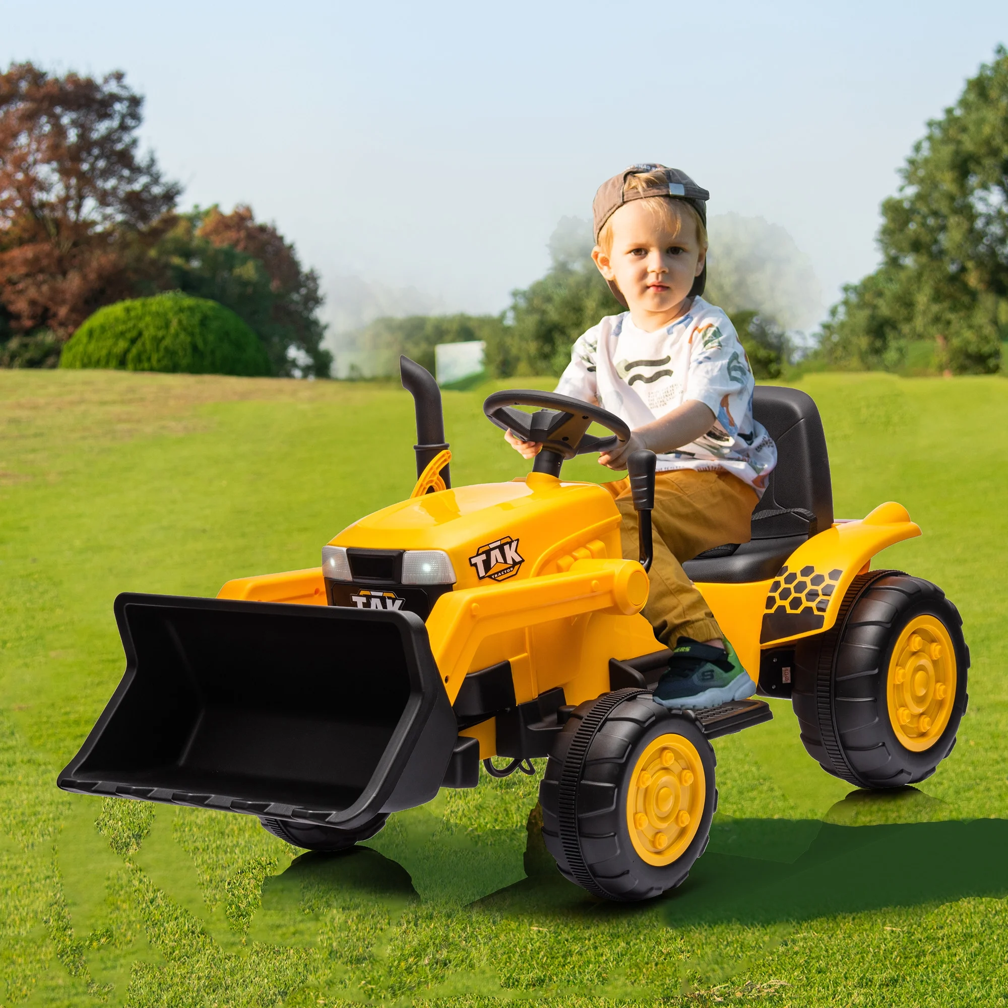12V Kids Ride on Tractor Electric Excavator Battery Powered Motorized Car for Kids Ages 3-6, with Yellow