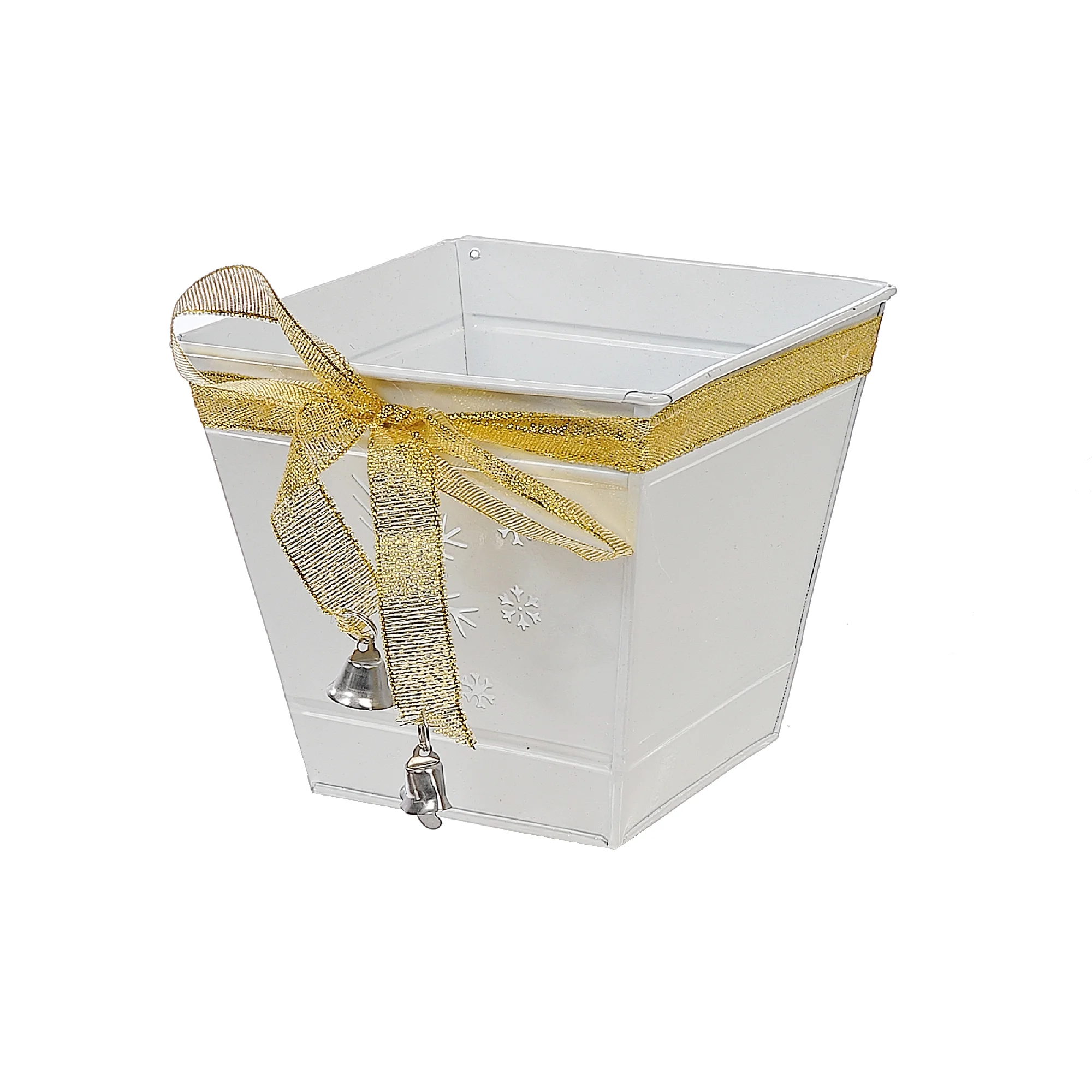 Maison Concepts Christmas White Snowflake Metal Planter Square (5.15L X 5.15W X 4.75H)