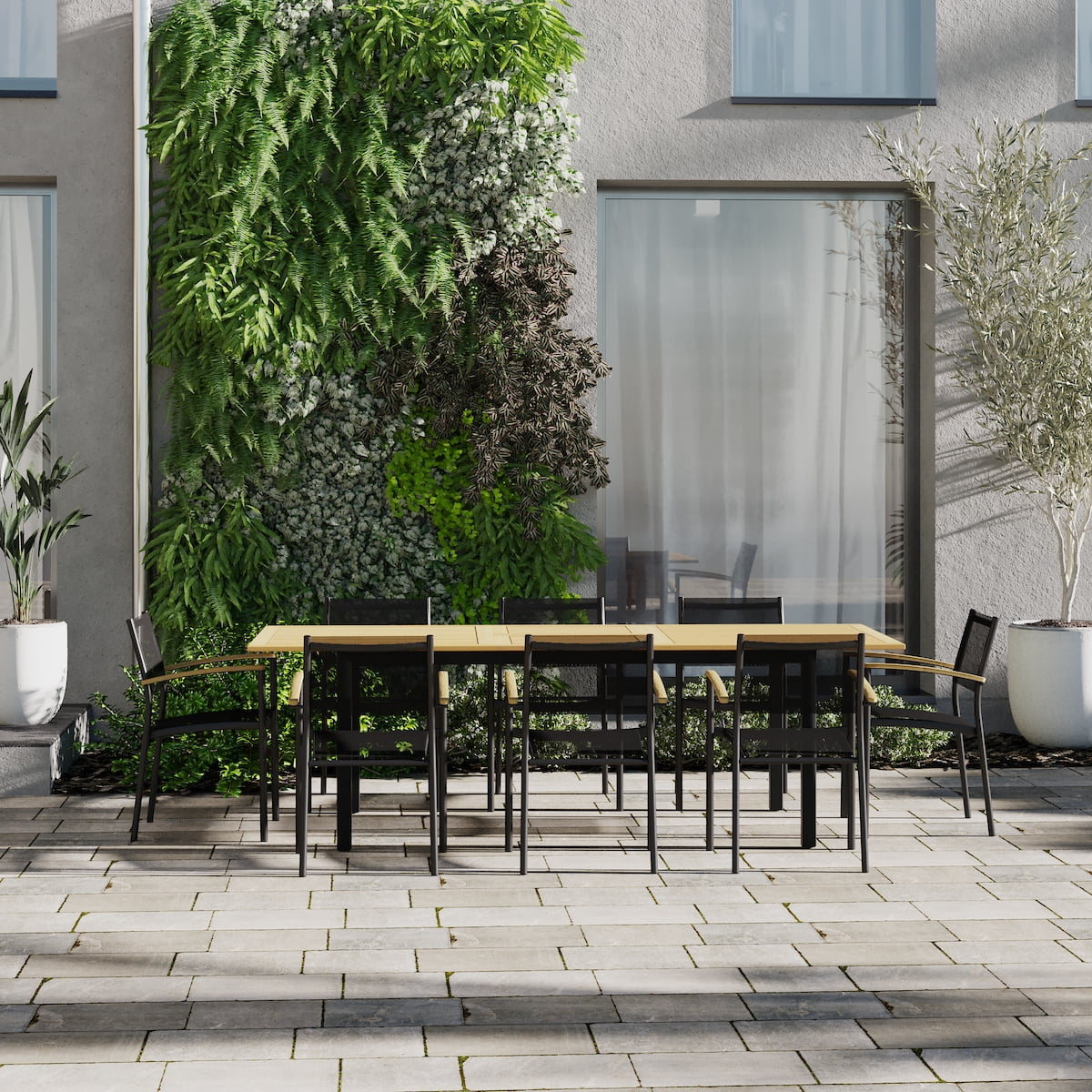 Amazonia Amoise Teak Finish & Aluminum 9 Pieces Extendable Rectangular Patio Dining Set