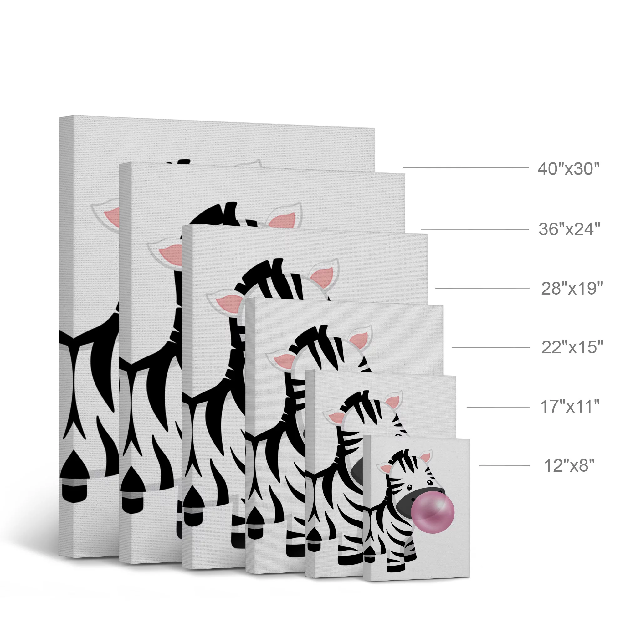 Smile Art Design Cute Puppy and Zebra Animal Bubble Gum Art 2 PANEL CANVAS PRINT SET Pink Gum Black and White Wall Art Home Pop Art Living Room Kids Room Nursery Ready to Hang Made in USA 28x19