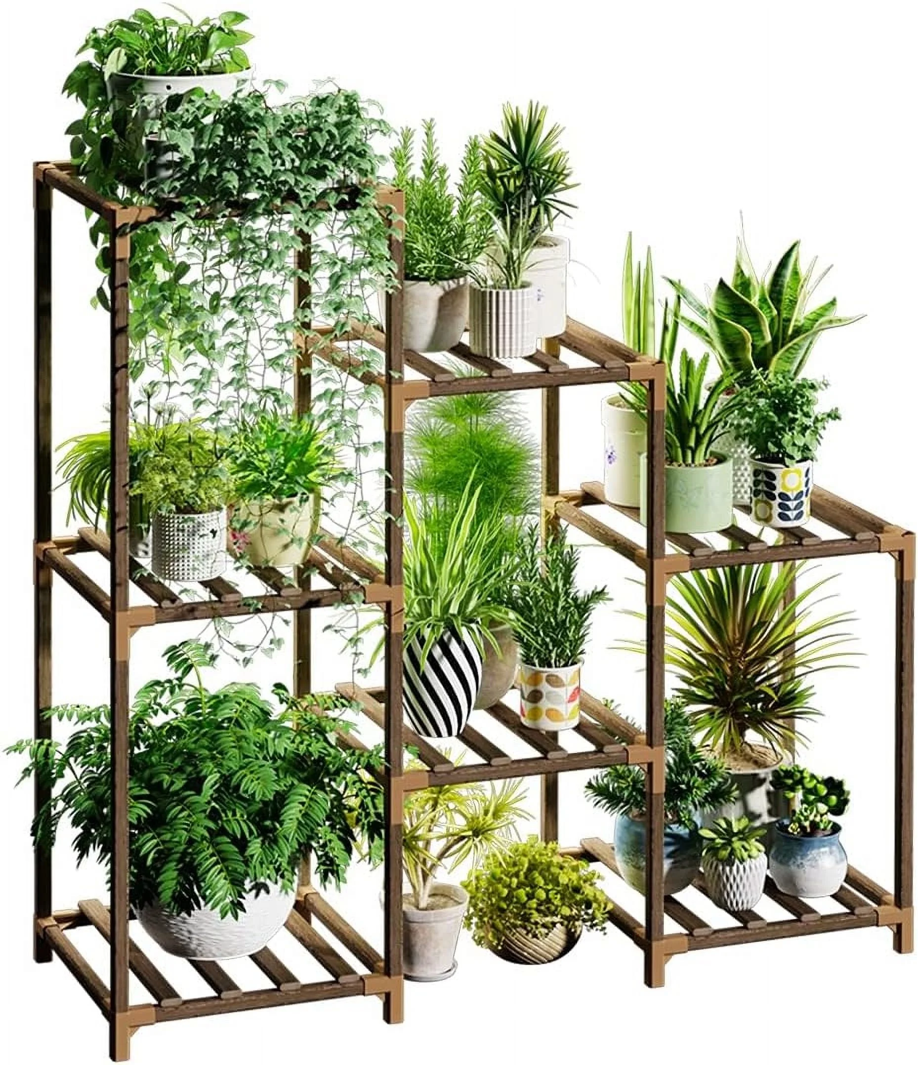 Bamworld Plant Stand Outdoor Black Plant Shelf Indoor Tiered Plant Table for Multiple Plants 3 Tiers 7 Potted Ladder Plant Holder Table Plant Pot Stand for Window Garden Balcony Living Room