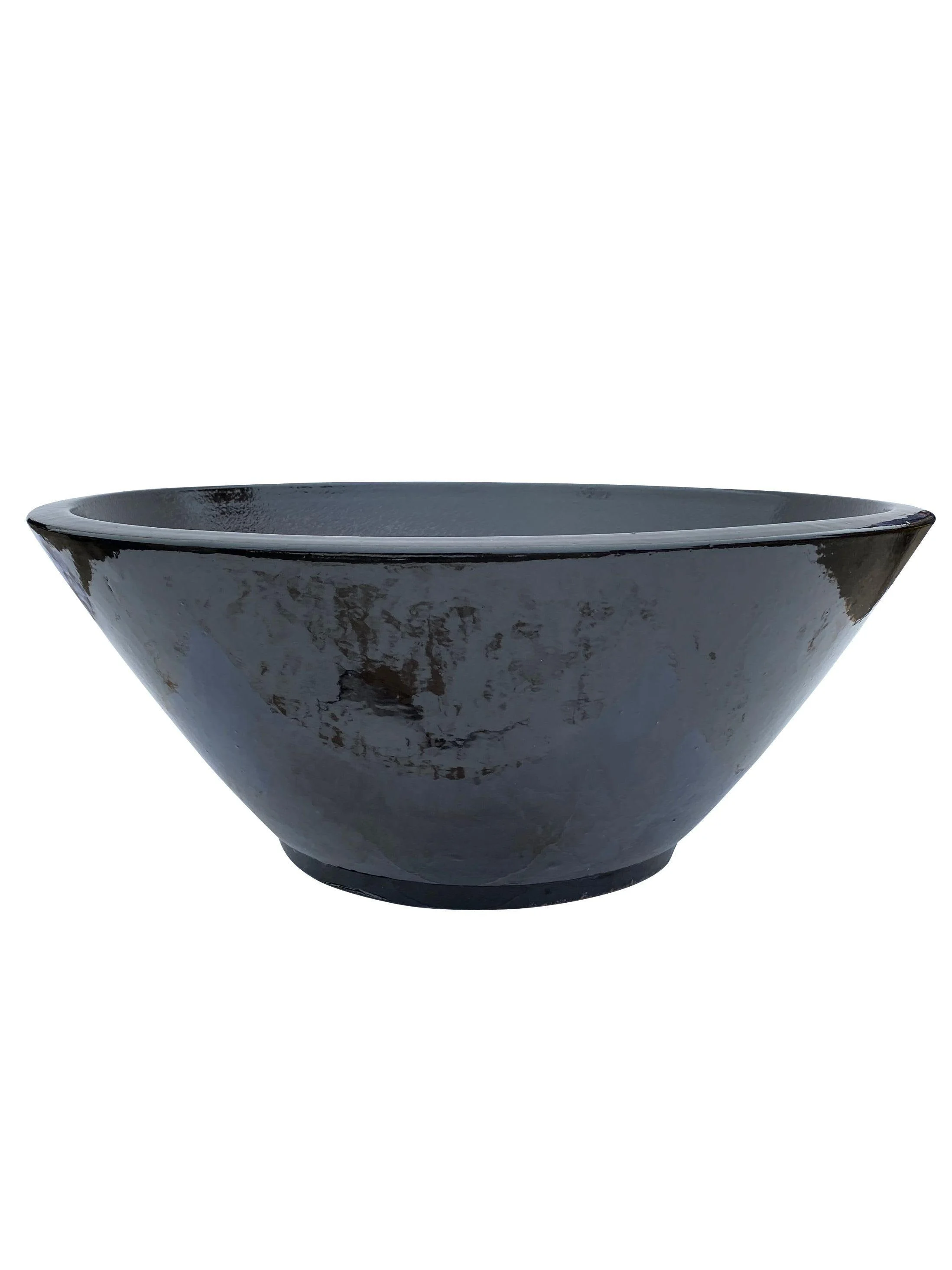 Dark Blue Low Wide Planter - Thick Ceramic Plant Tray To Protect The Floor From Runoff Water