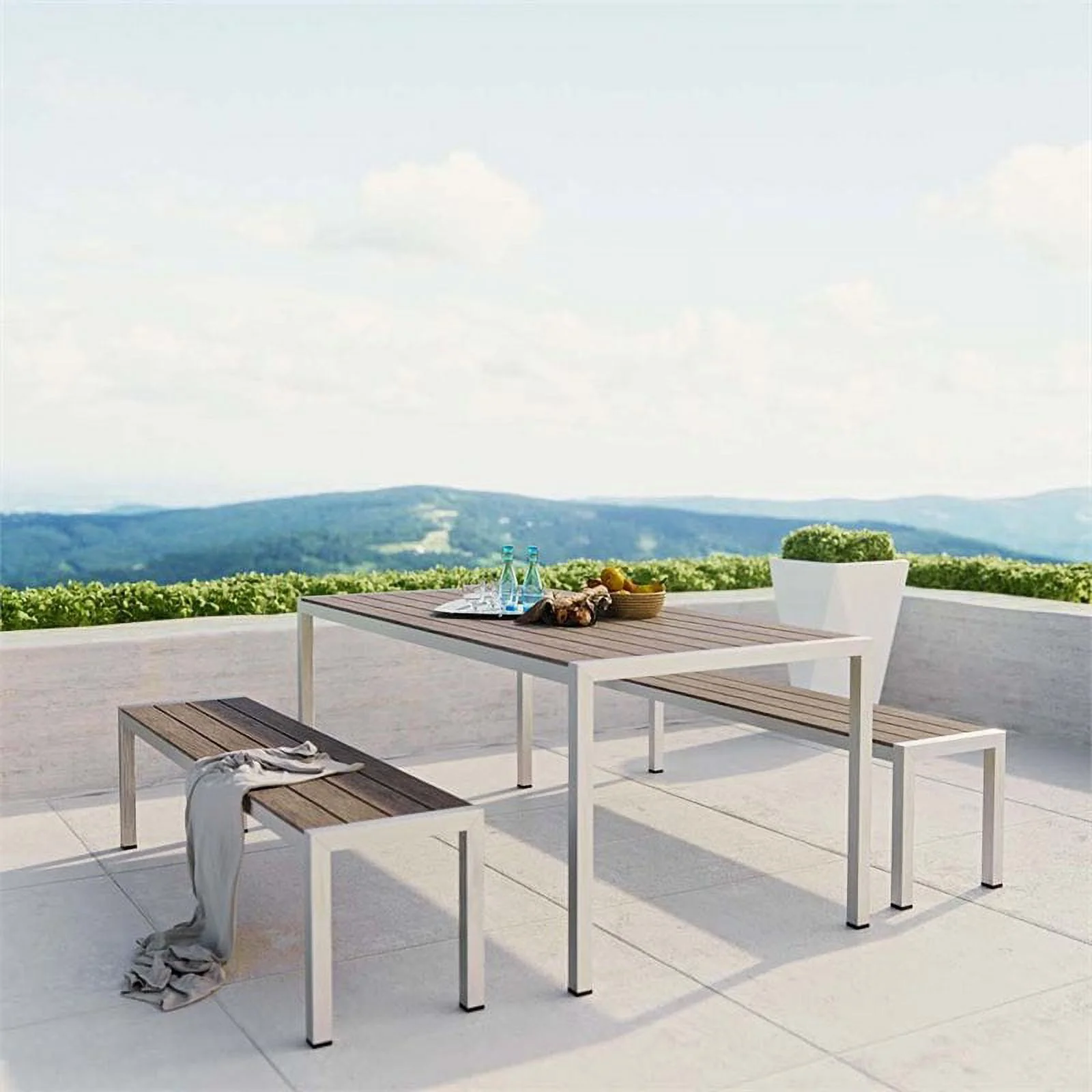 Afuera Living 3-Piece Modern Aluminum Patio Dining Set in Gray