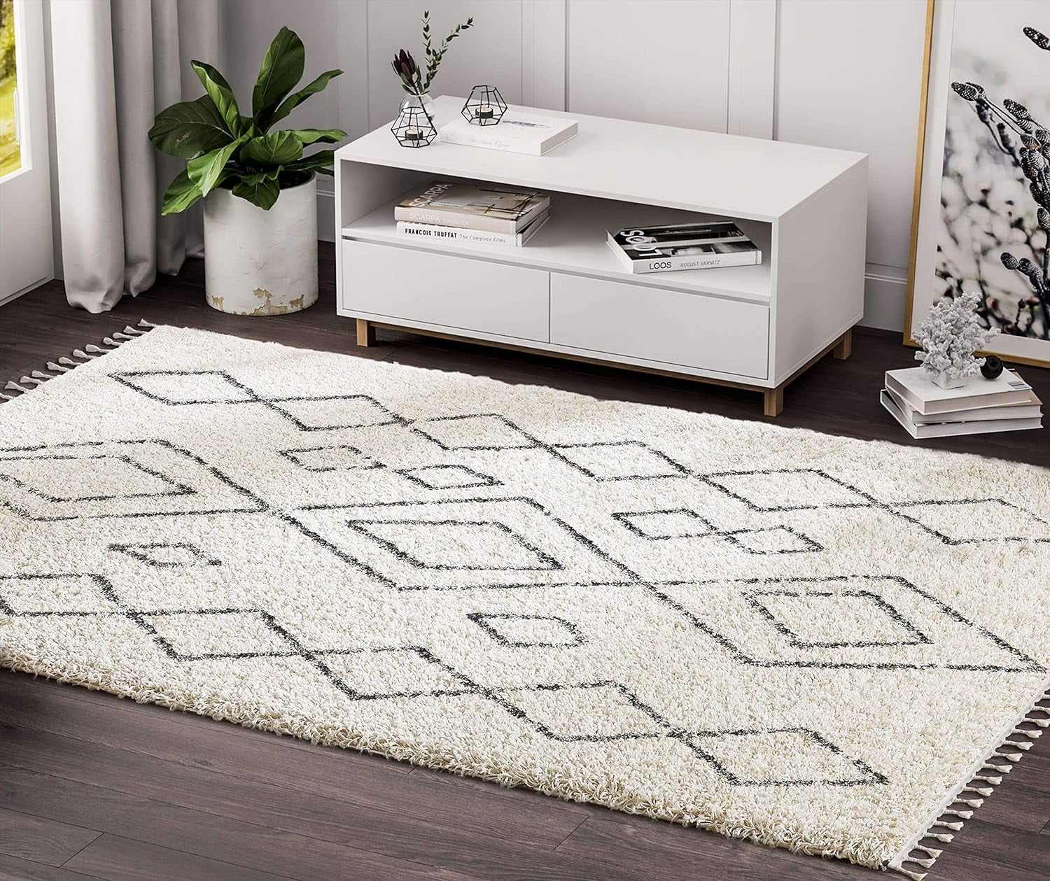 Tribal Print 3' X 5' Area Rug Willow Collection Rugs - Traditional Ivory & Grey Moroccan Pattern Accent Rug