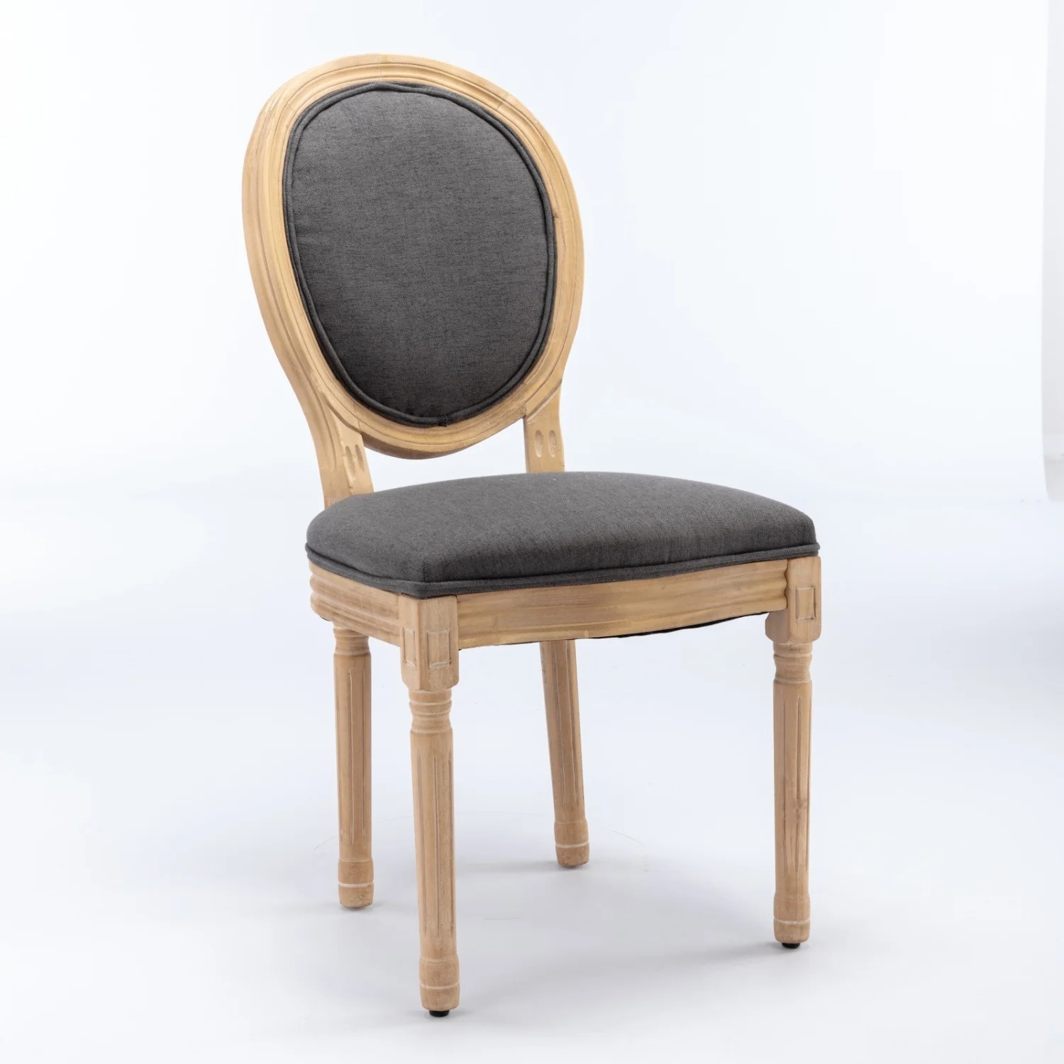 YPDCHB &  French Style Solid Wood Frame Antique Painting Linen Fabric Rattan Back Dining Chair  Cream Beige