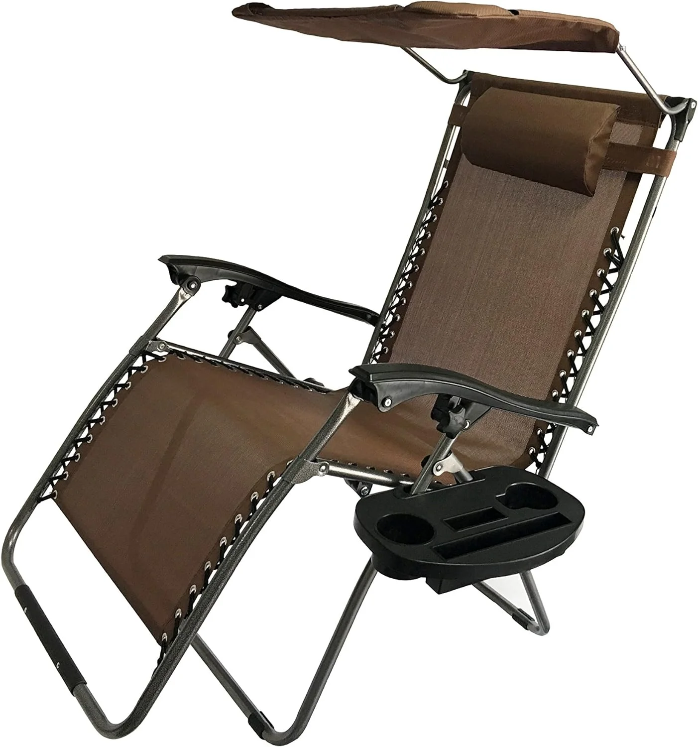 Decor Extra Large Oversized XL 3-In-1 Chair Patio Adjustable Recliner With Canopy Sunshade And Cupholder (Brown)