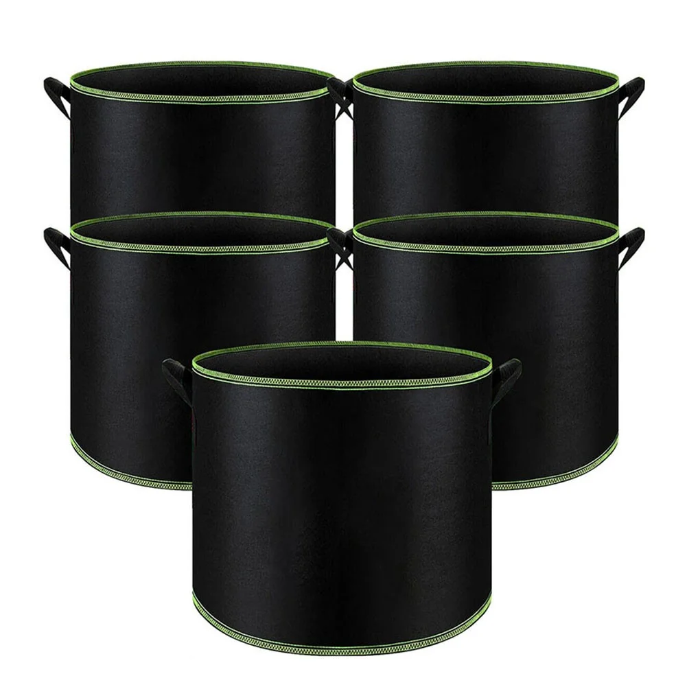 5 Pack Fabric Grow Pots Round Aeration Plant Pots Grow Bags 3-15 Gallon Black