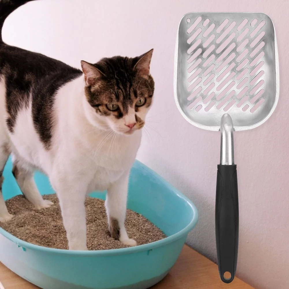 Goldmeet Aluminum Alloy Pet Cat Litter Scoop Sifter Shovel Hollow Dog Puppy Waste Holder(Black)