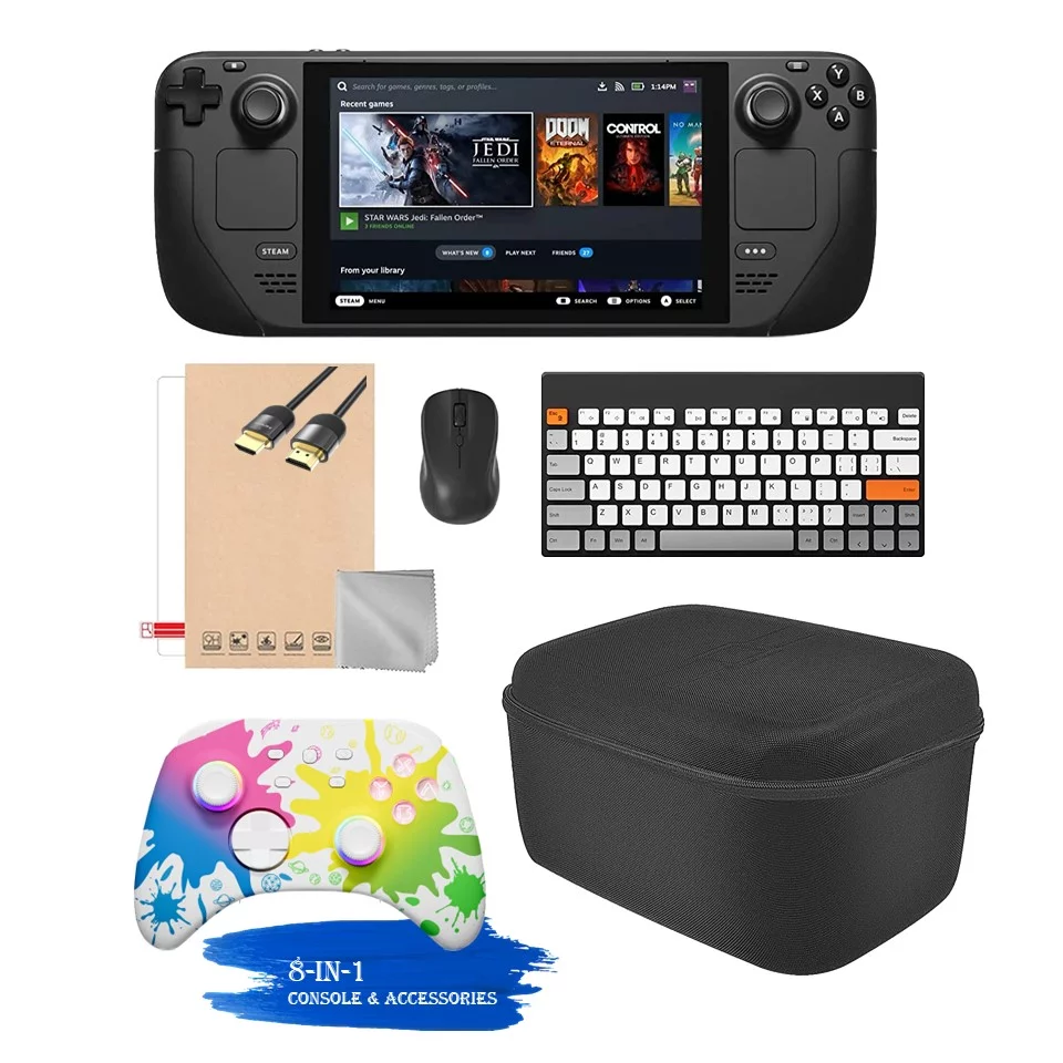 Valve Steam Deck 256GB Handheld Console, 7-inch Touchscreen, 1280x800 Resolution, Ergonomic Design, Mytrix Inkjet Wireless Pro Controller, Black Carrying Case, 7 Accessories: 8 in 1 Bundle