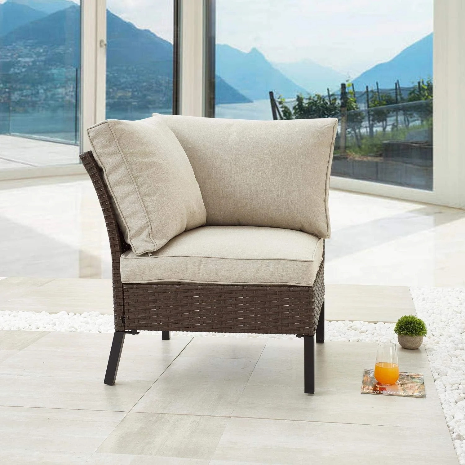 xrboomlife Outdoor Corner Sofa Wicker Armless Chair Non-Armrest Sofa with Cushions All-Weather Metal Frame  for Garden Pool Porch Backyard