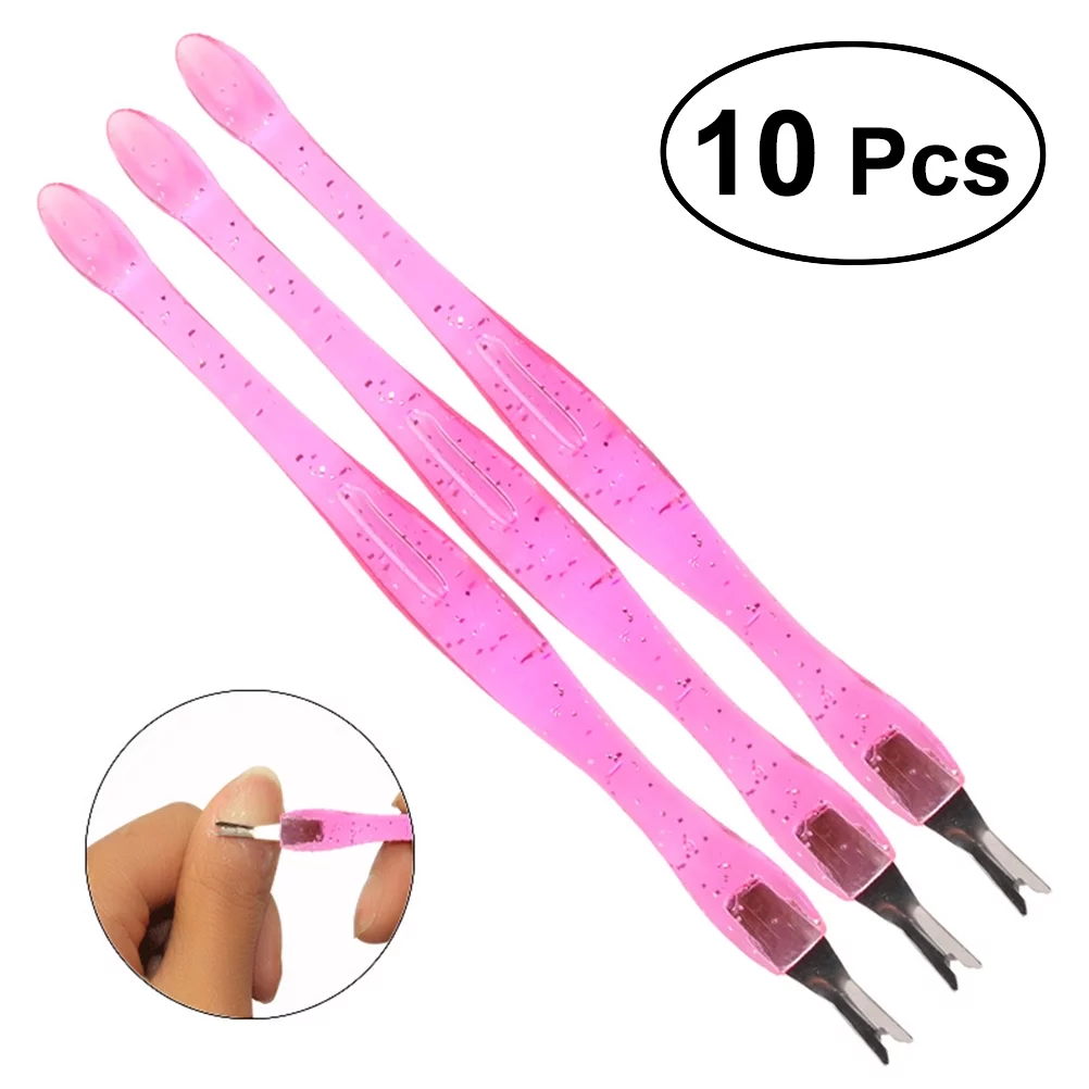 RAGUPEL HEMOTON 10pcs Nail Art Tools Pedicure Cuticle Trimmer Remover Pusher Dead Skin Callus Removal Fork (Pink)