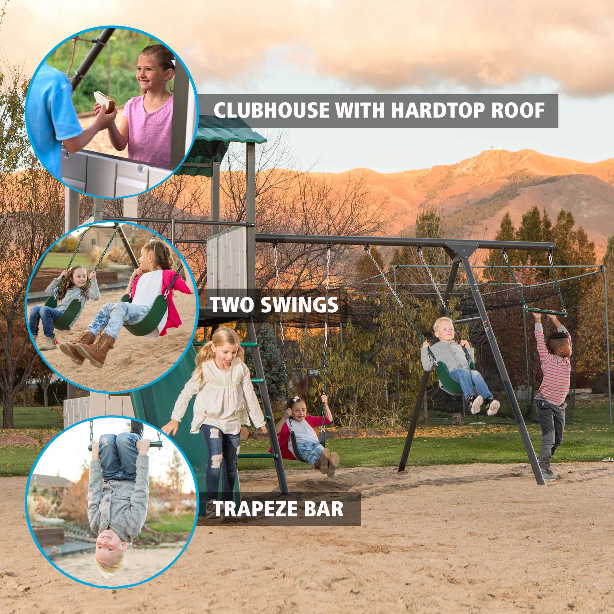 Lifetime Kid's Adventure Clubhouse Swing Set with Slide and Trapeze Bar (91135)