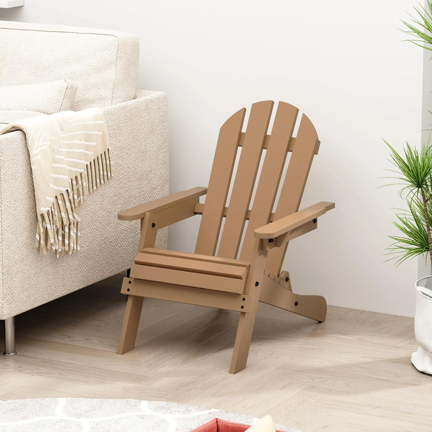 Kids Adirondack Chair, Outdoor Wooden Accent Toddler Adirondack Chair, Folding Adirondack Chair, Comfortable Kids Fire Pit Lounge Chairs for Yard, Garden, Patio (Brown)