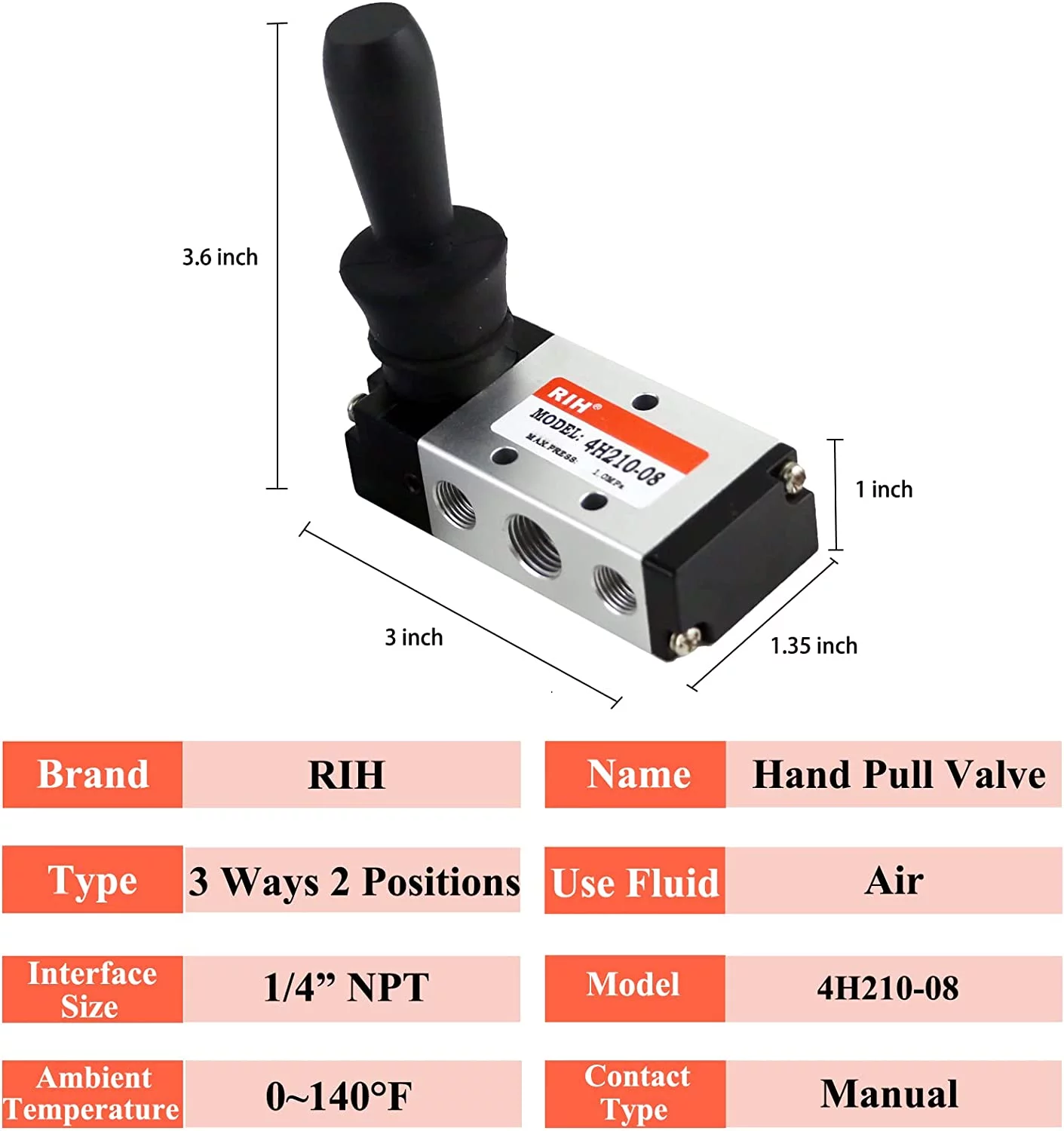Pneumatic Solenoid Valve 5 Way 2 Postion Air Hand Lever Operated Valve Manual Control Push Pull Valves 4H210-08 (1/4
