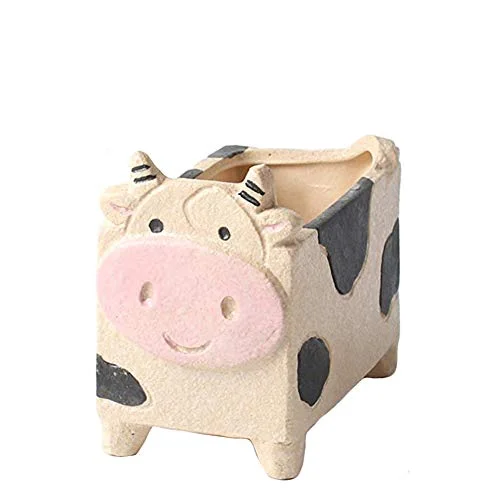 Crude Pottery Cute Animal Plant Flower Pot Succulent Planters Vase (Cow)