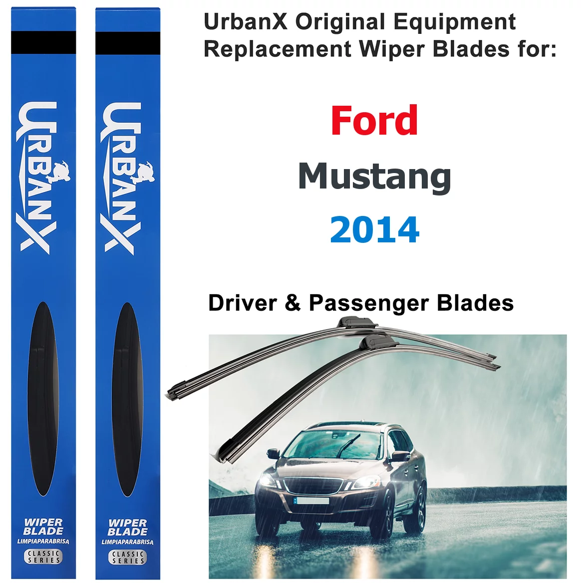 UrbanX 2-IN-1 All Seasons Water Repellency Original Equipment Replacement Wiper Blades For 2014 Ford Mustang 22