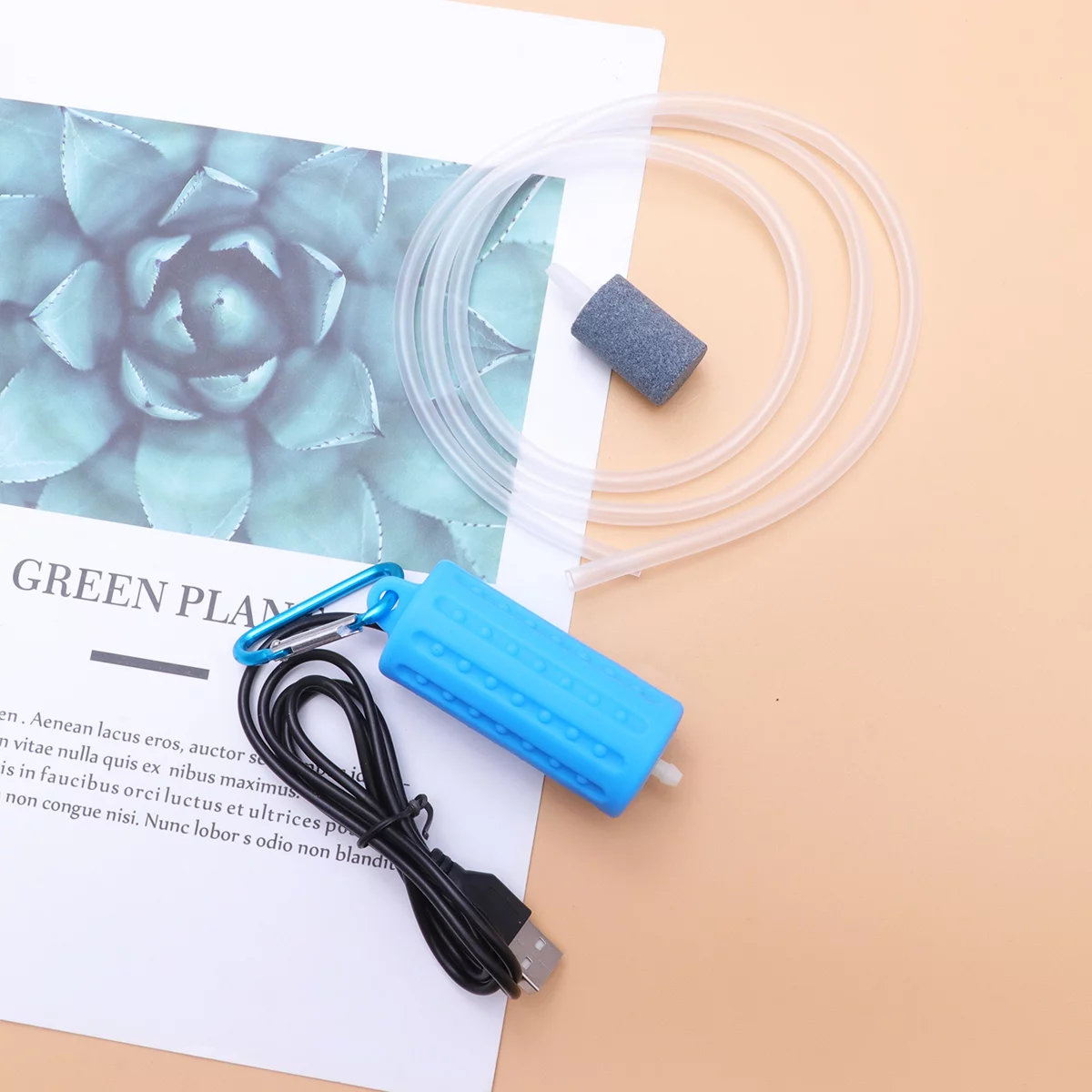 Silent USB Small Air Bubble Disk Stone Aerator Aquarium Fish Tank Pond Pump Hydroponic Oxygen Hose Sky Blue