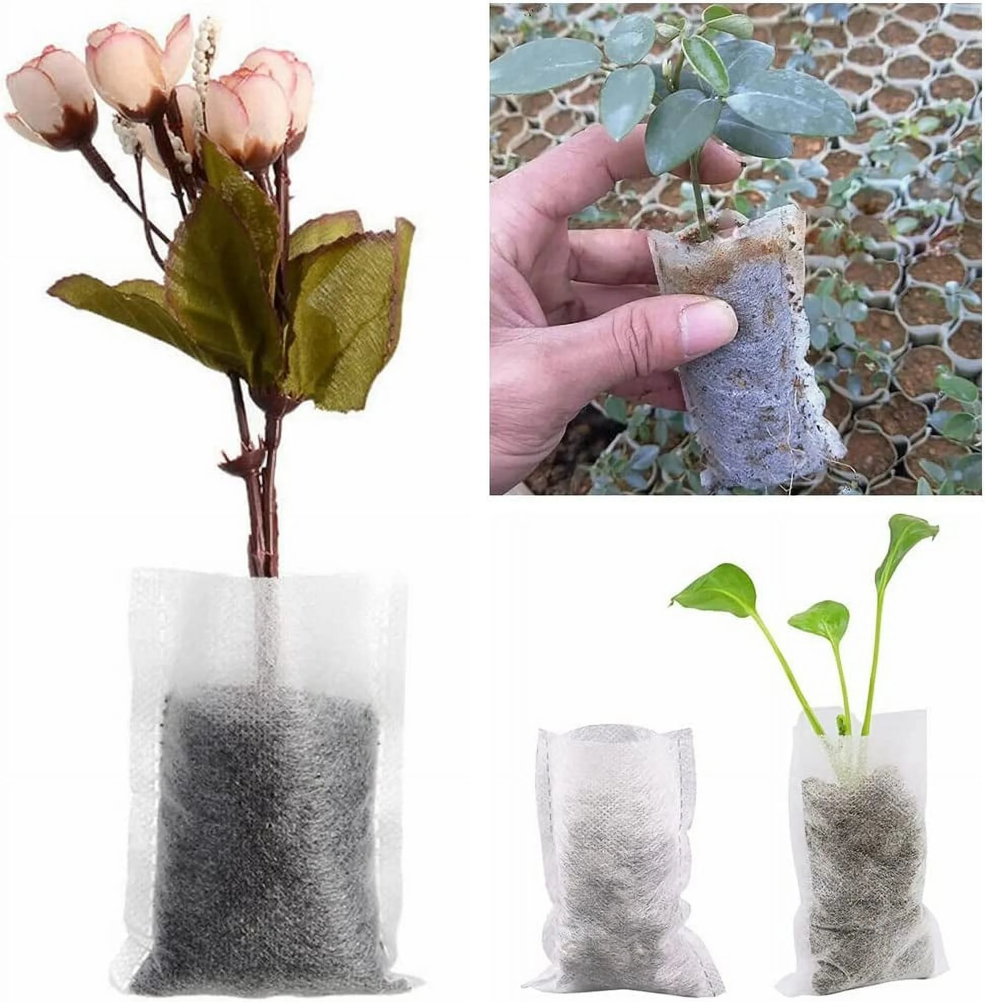 Seedling Plant Grow Bags, Biodegradable Non-Woven Nursery Fabric Seeding Starting Fiber Soil Transplant Pouches, Home Garden Supply - 12 x15 cm (Pack of 40 Pcs)