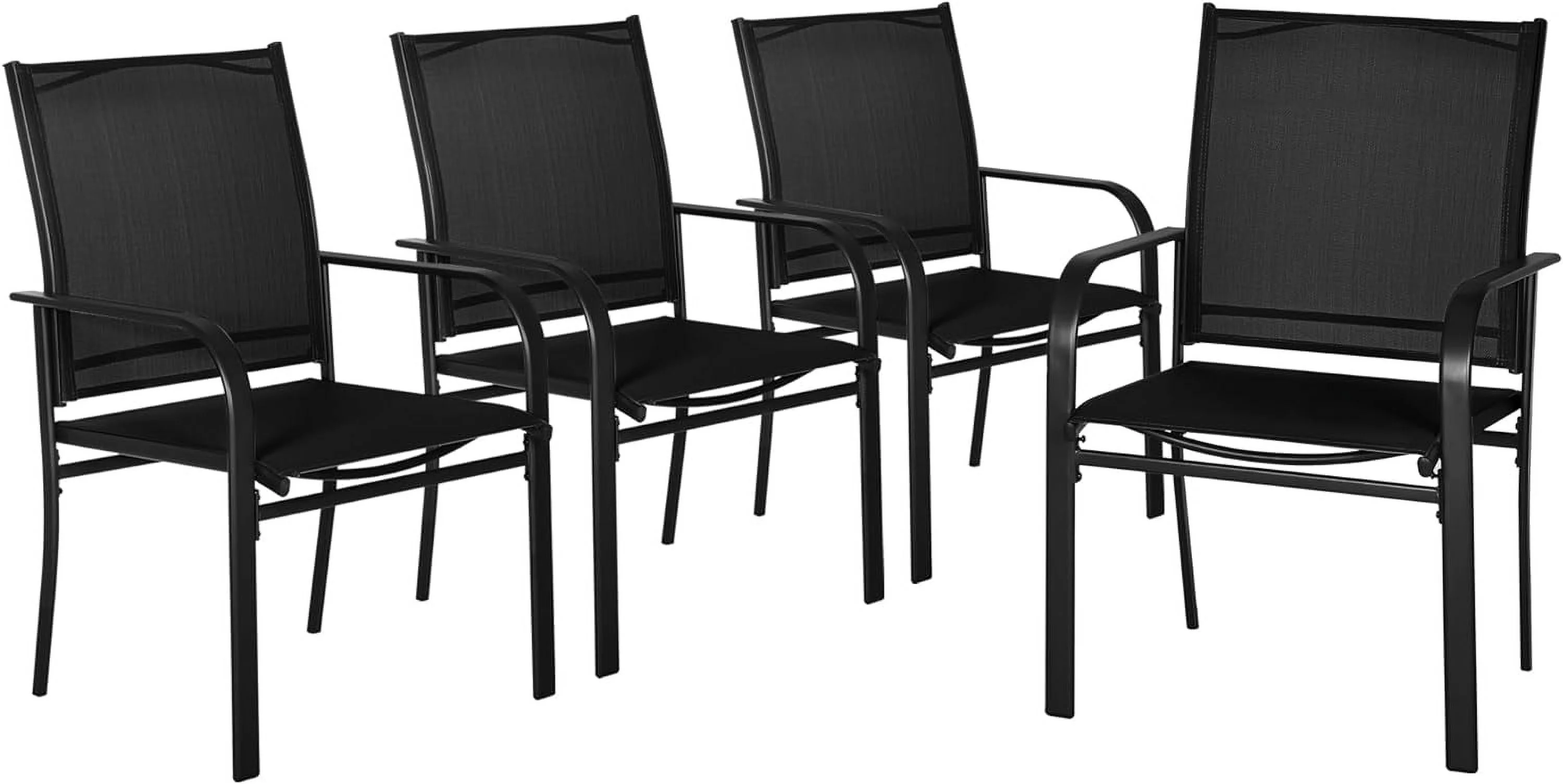 SUNCROWN Outdoor Chairs Set of 4, Patio Dining Chairs, All Weather Textilene Breathable Seat Fabric Chair for Garden, Backyard, Deck, Poolside, Black