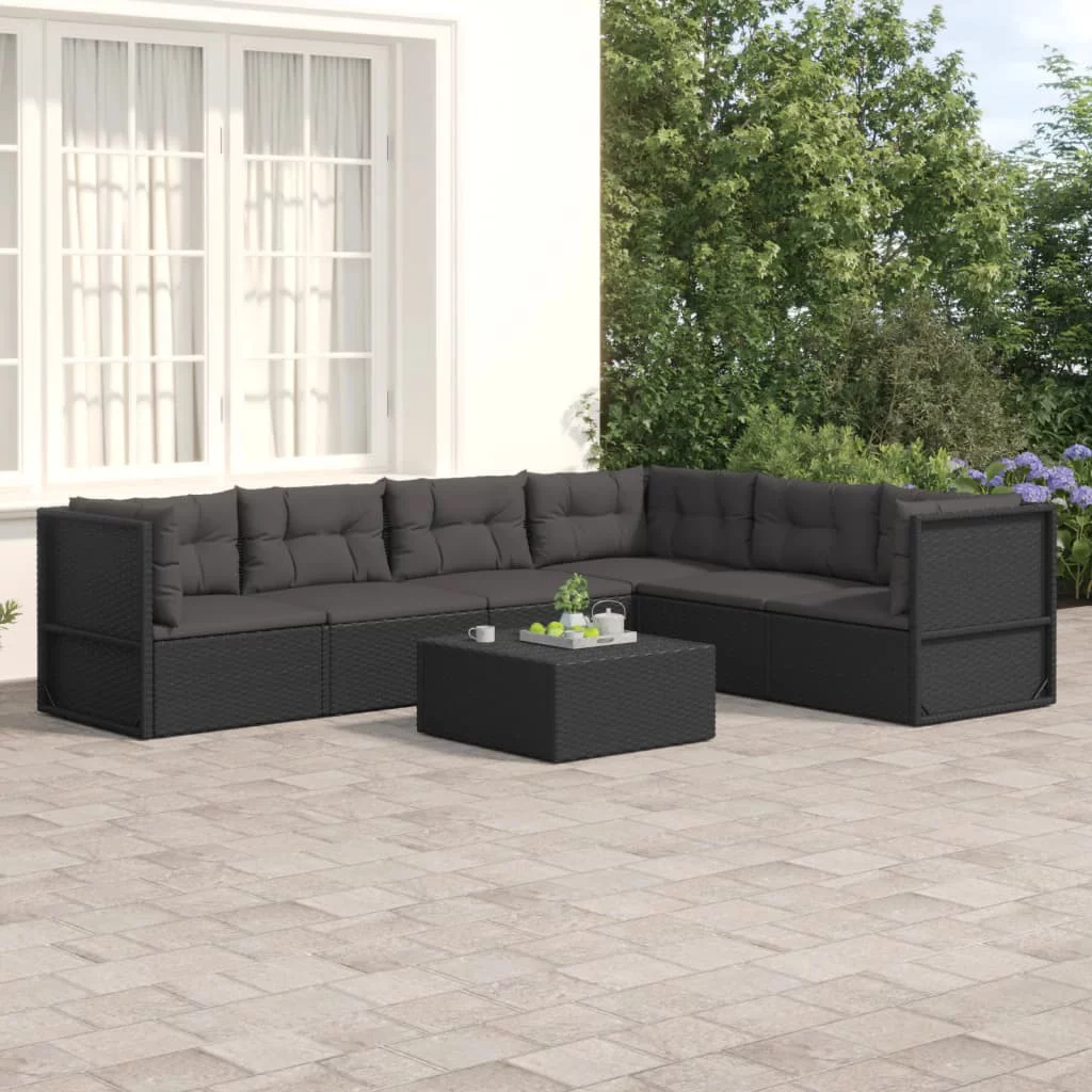 Anself 6 Piece Patio Set with Cushions Black Poly Rattan