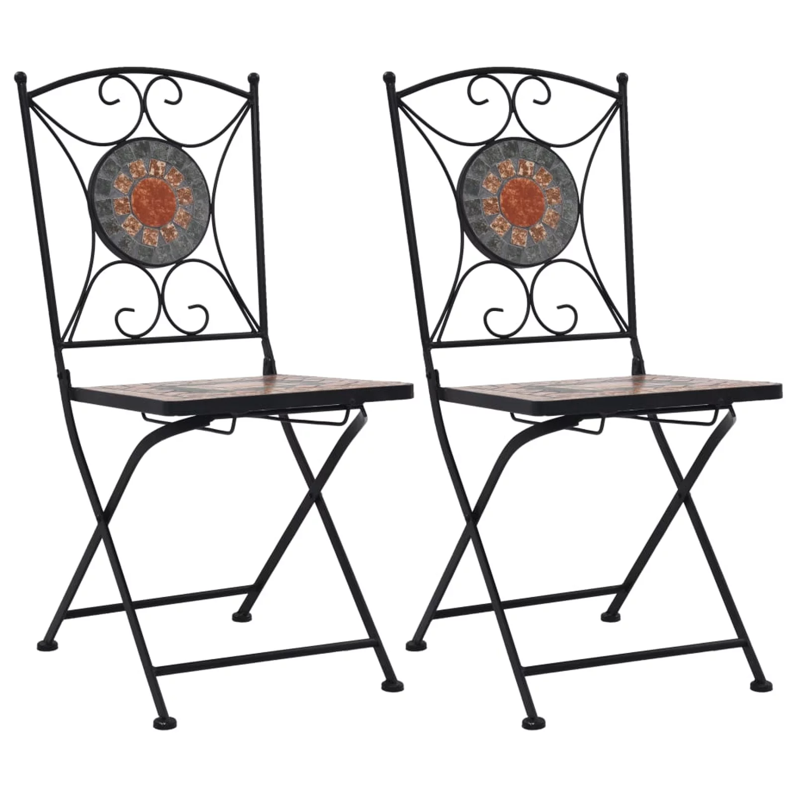 moobody 2 Piece Folding Bistro Chairs Outdoor Dining Chair with Ceramic Seat Iron Frame Legs for Garden, Patio, Balcony 20 x 15.4 x 33.9 Inches (W x D x H)