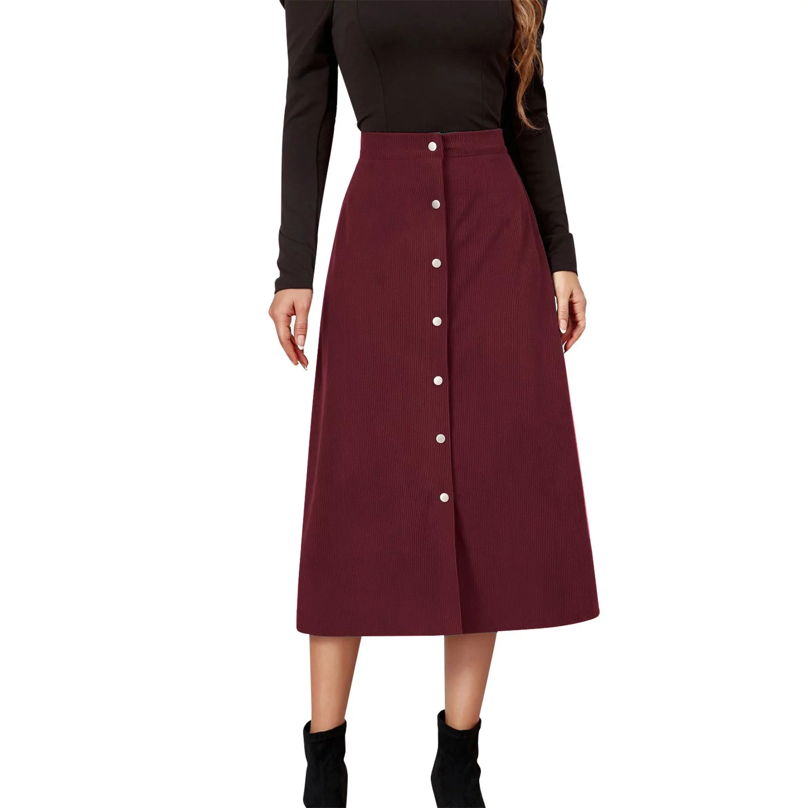 Winter Skater Skirt Women'S Long Skirt Solid High Waist Skirt Corduroy Hip Wrap Single Slim Fit Solid Skirt Autumn And Winter Skirting Board
