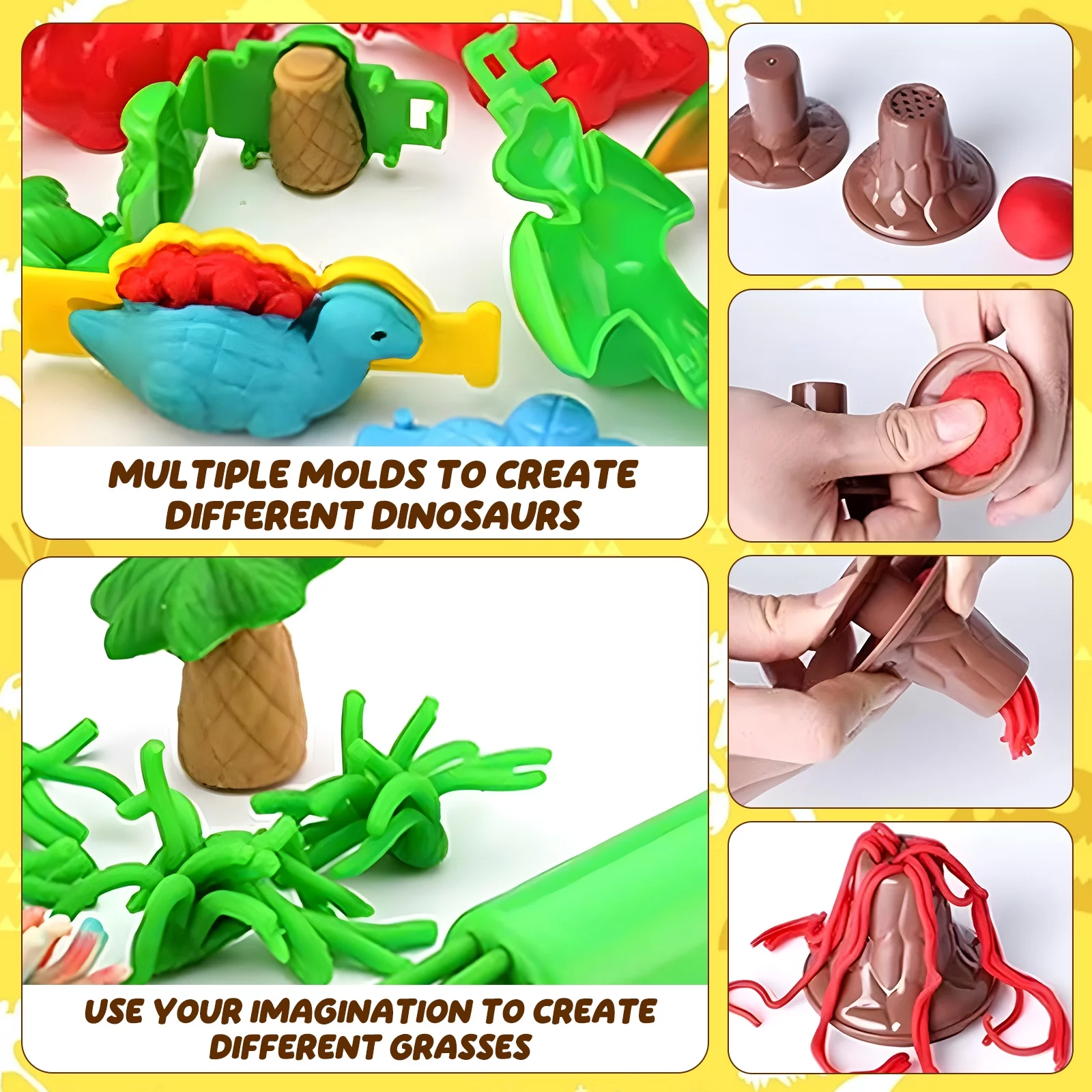 Freecat 26 Pcs Dinosaur Color Play Dough Set with Case, Multiple Molds, Educational Toys for Hand-Eye Coordination, Kids Christmas Birthday Gifts Dinosaur Toys for 3 4 5 6+