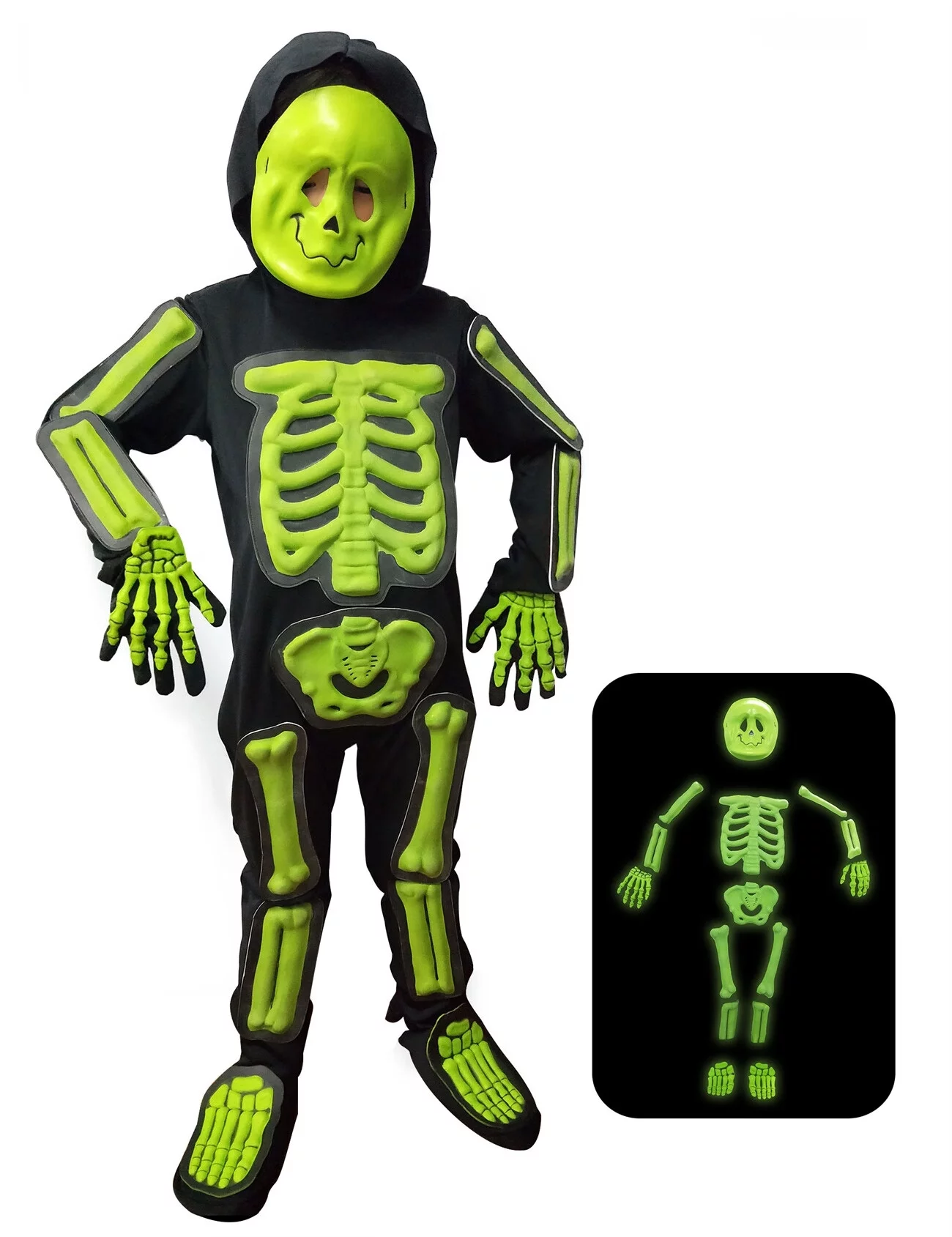 Kids Boys Halloween Skeleton Costume Glowing in The Dark Fancy Dress Outfit Green 3-10 Years