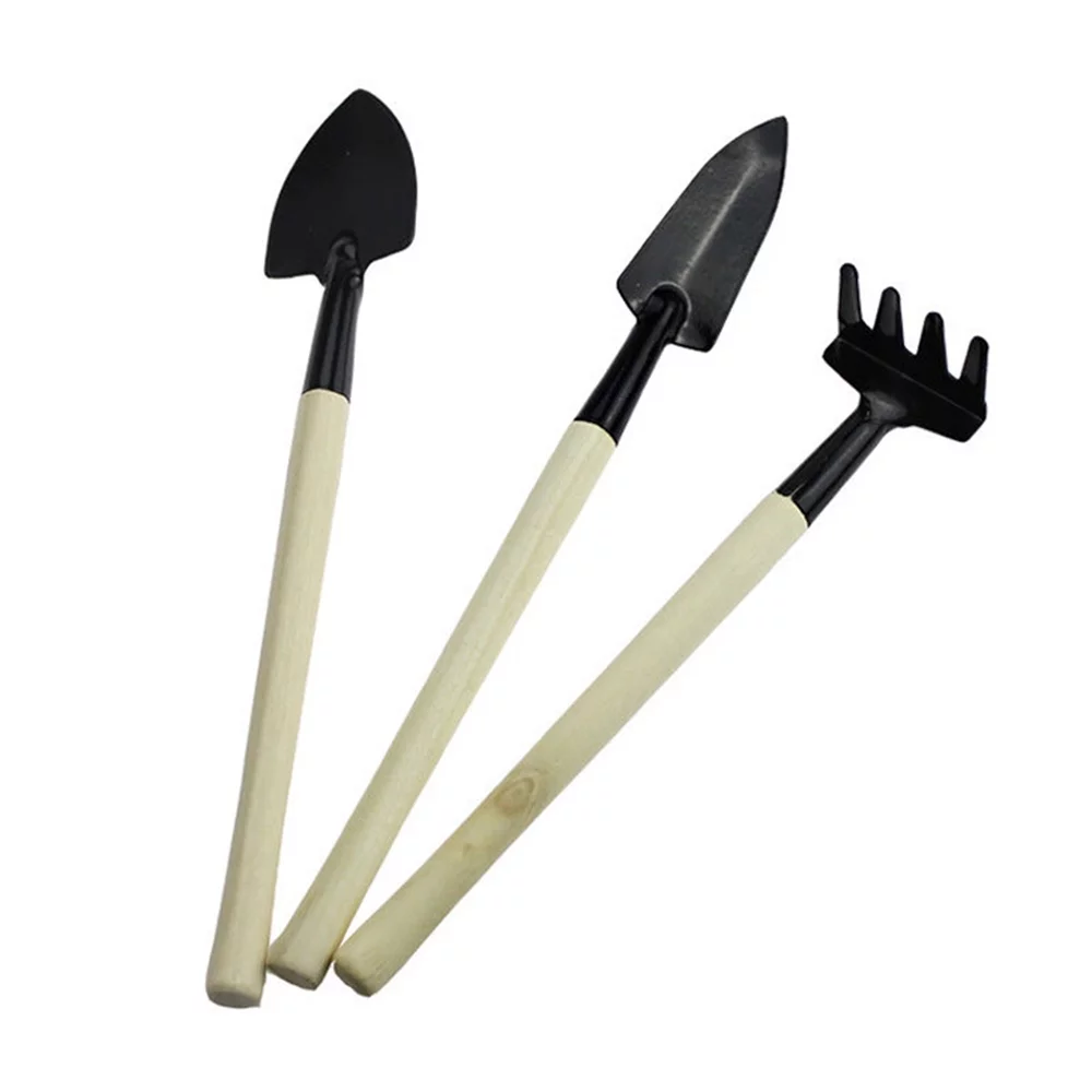 3PCS Spade Shovel Rake Mini Garden Tool Sets Wood Handle Lightweight for Balcony Gardening Succulent Cactus Herbs Plant Indoor