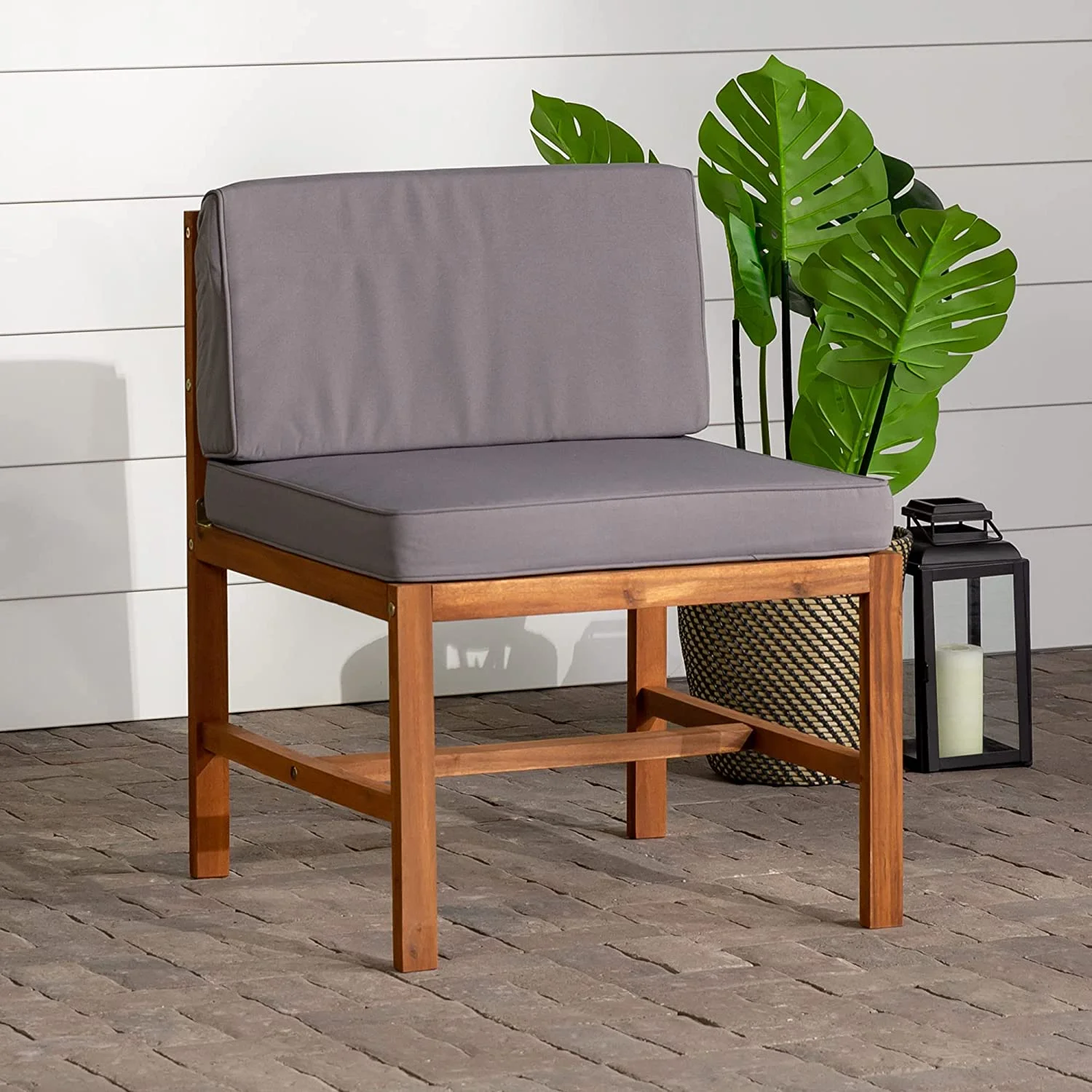 Ravello Contemporary Acacia Wood Armless Outdoor Modular Chair With Cushions, 30 Inch, Brown