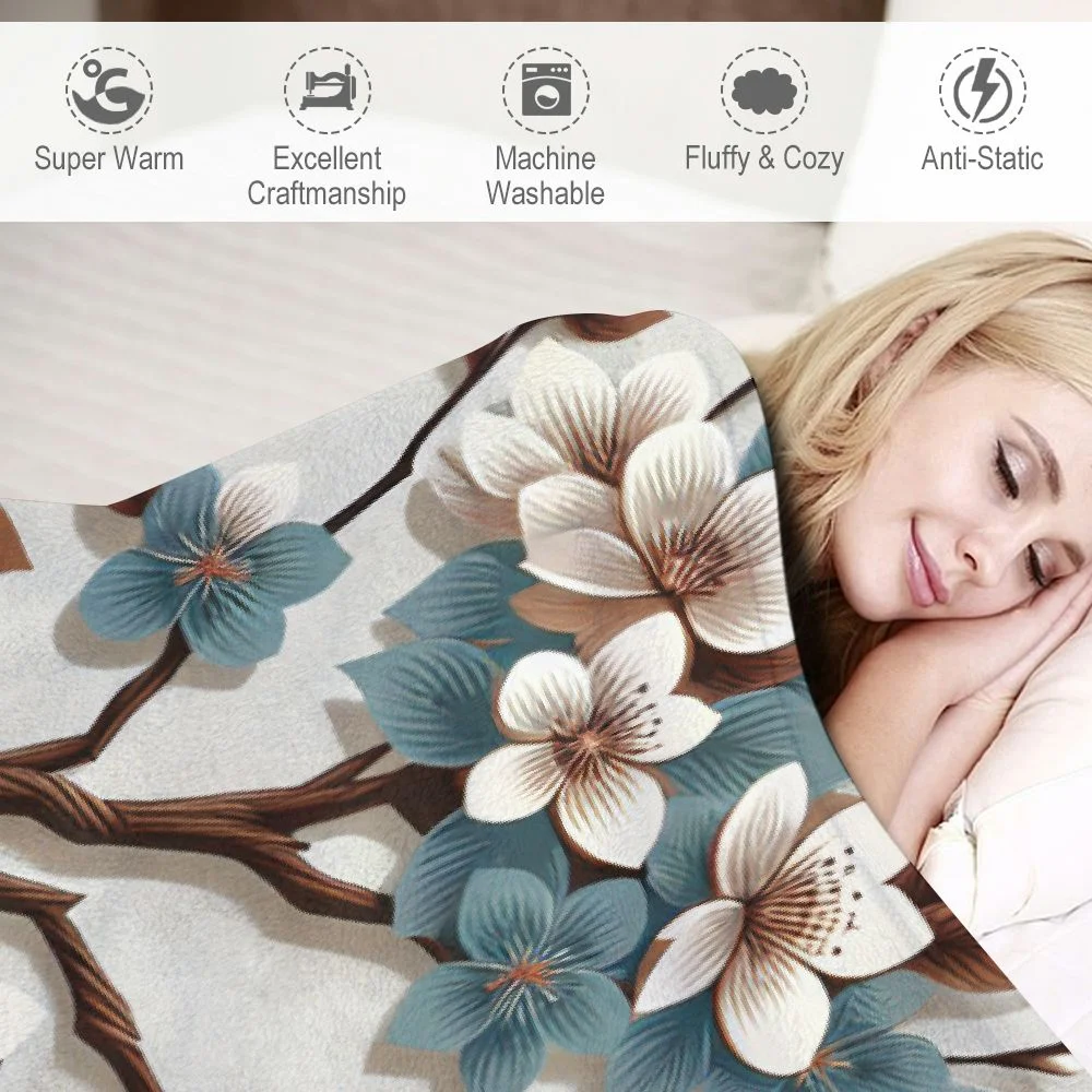 EastSmooth Chinese Style Blanket Throws Cherry Blossoms Plum Blossom Art Graphic Rugs Soft, Plush 55Inch X 70Inch