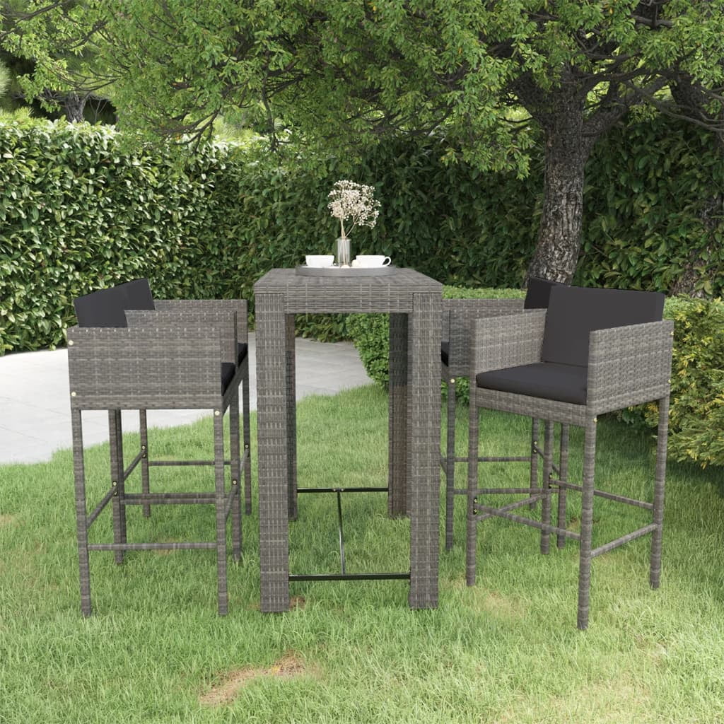 Irfora 5 Piece Patio Bar Set with Cushions Poly Rattan Gray