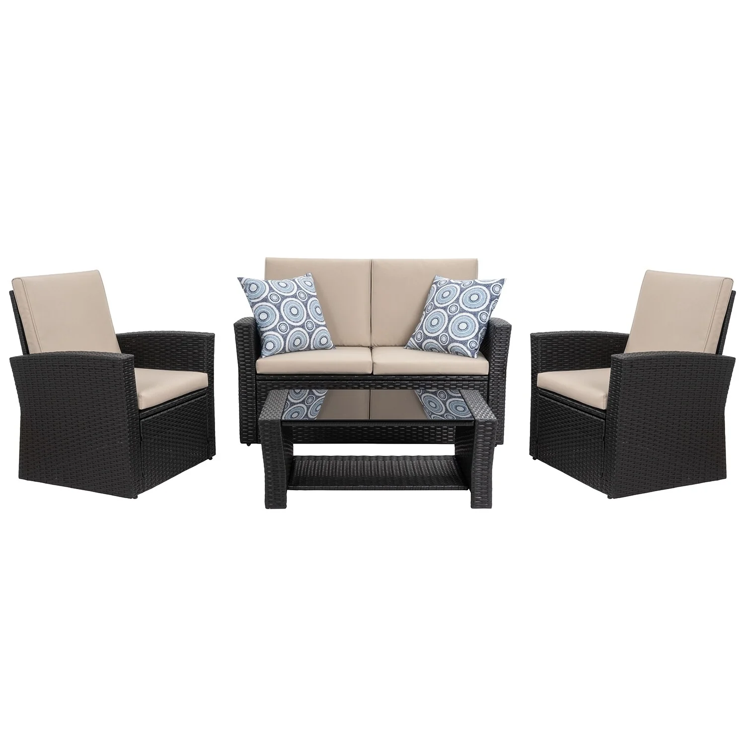 Futzca  4-Piece Outdoor Patio Furniture Set, Wicker Sectional Set Black
