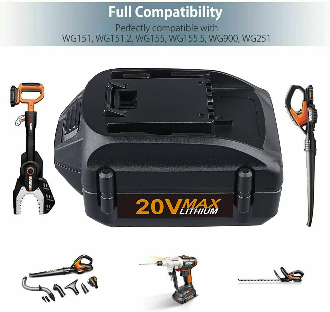 FOR WORX Battery WA3520 20V 5000mAh Li-ion Black 3packs for 20V 5000mAh Black Battery for Worx Lithium Battery Compatible with WA3520 WA3578 WA3525 WA3575 WA3671 WG151s WG890