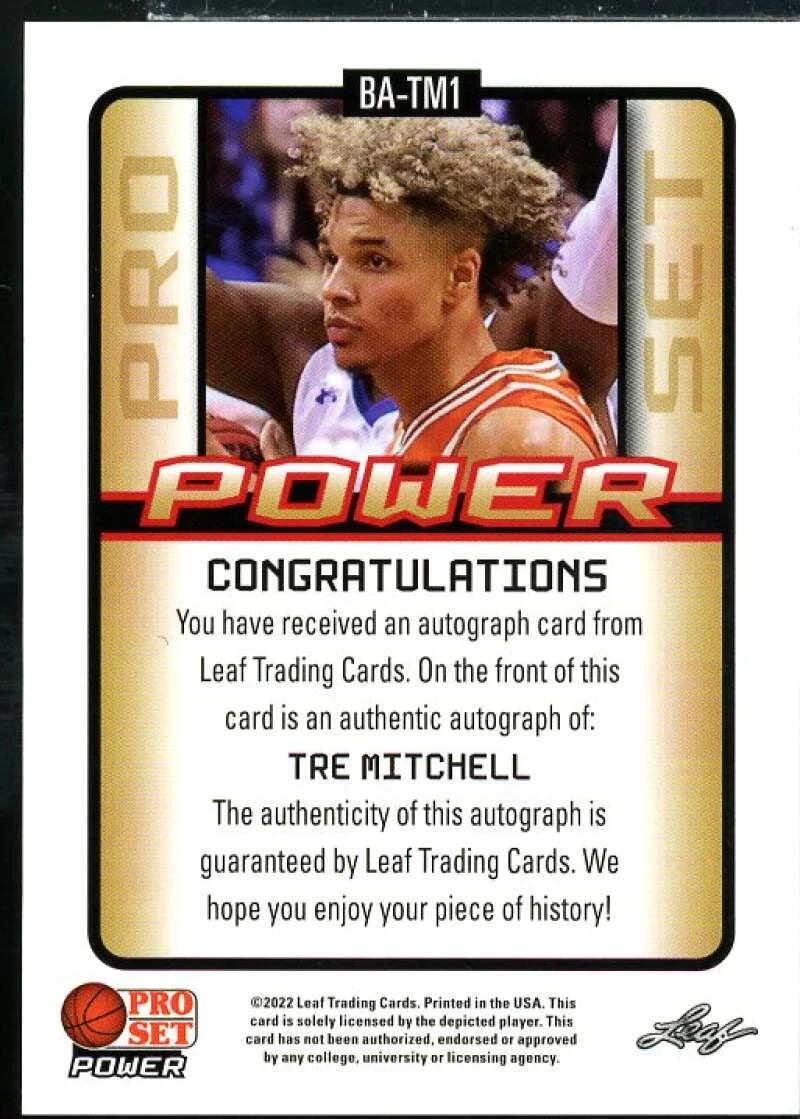 Tre Mitchell Rookie Card 2021-22 Leaf Pro Set Power Platinum #BATM1