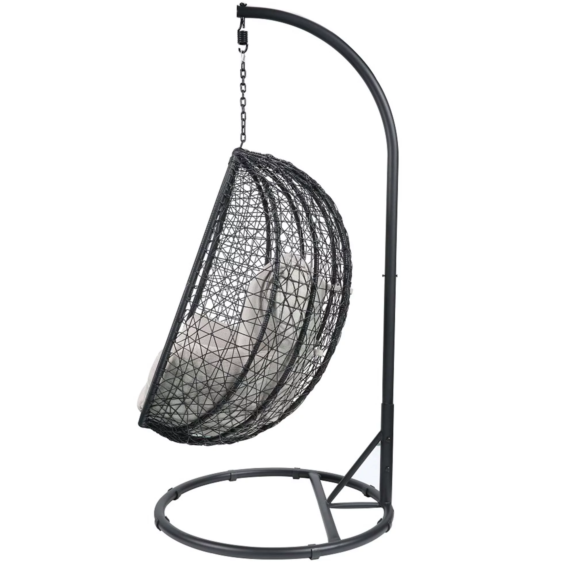 Direct Wicker Patio Swing Chair with Stand in Beige Fabric & Black Wicker