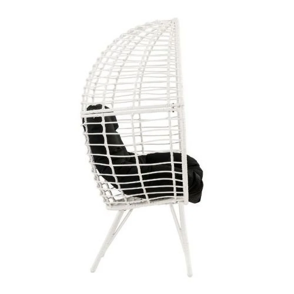 Buumin ACME Galzed Patio Lounge Chair, Black Fabric & White Wicker 45109