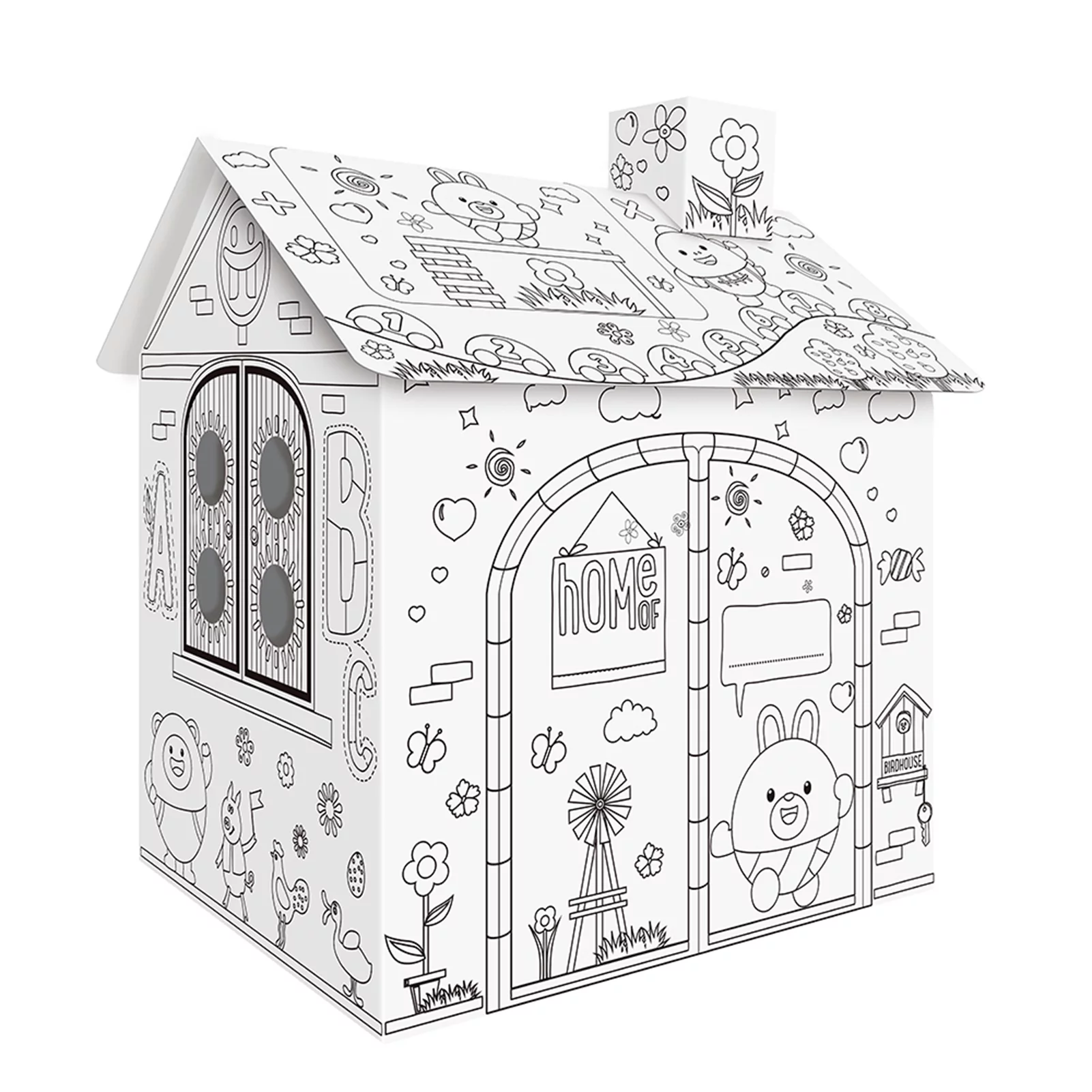 Woooli Cardboard Playhouse to Color for Kids, Cardboard House Color Favorite Animals - Kids Art & Craft for Indoor & Outdoor Fun 2.2 Feet Tall for Kids