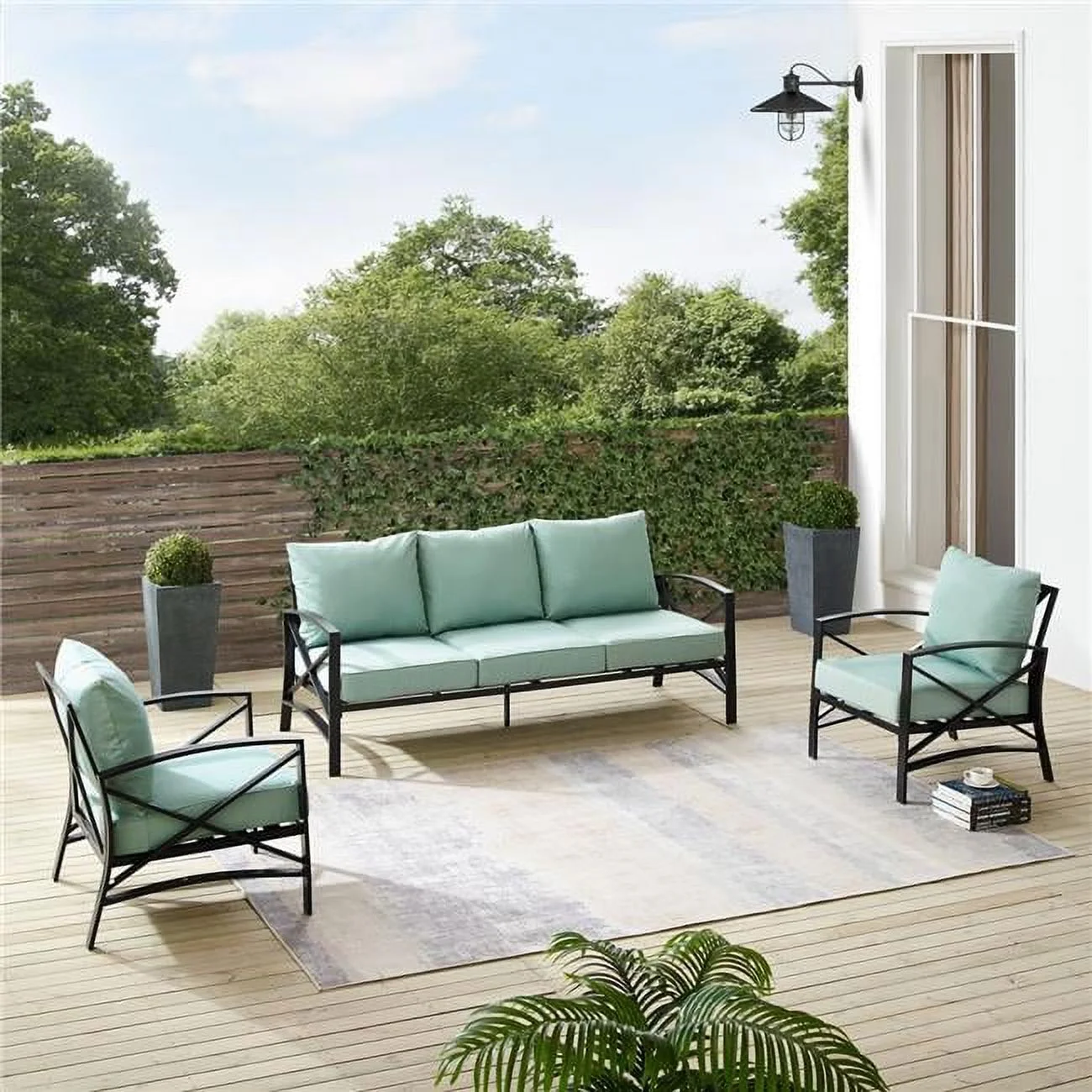 Outdoor Sofa Set, Mist & Oil Rubbed Bronze - Sofa & 2 Arm Chairs - 3 Piece