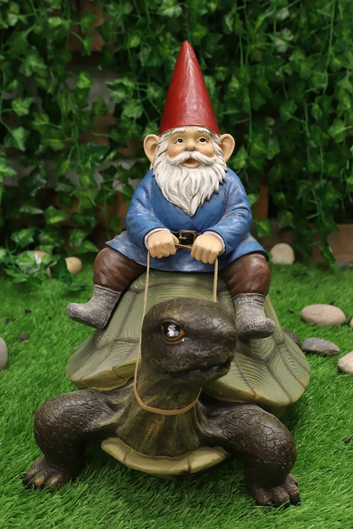 Ebros Large Whimsical Mr. Gnome Riding Giant Turtle Garden Statue 17.25