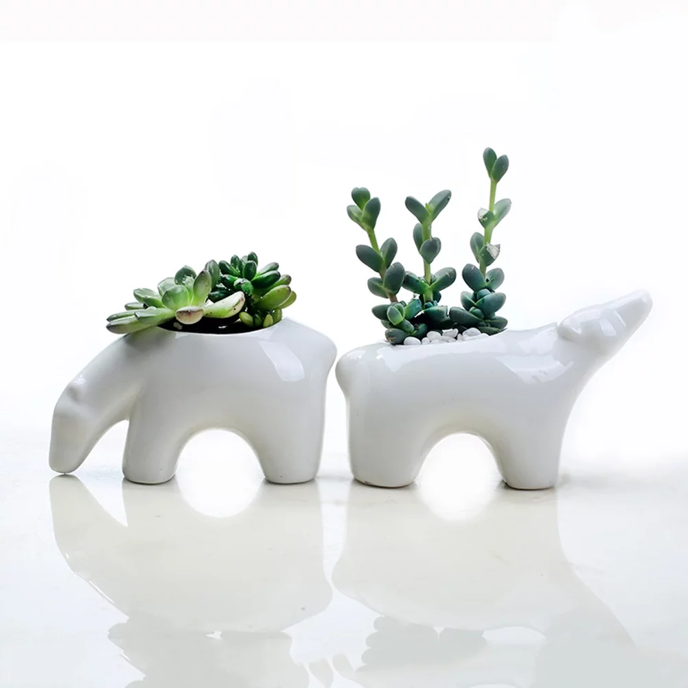 Gongxipen 2pcs Polar Bear Flower Pot Ceramics Polar Bear Flowerpot Flowerpot Desktop Adornment (Head Drop Bear + Raise Head Bear)