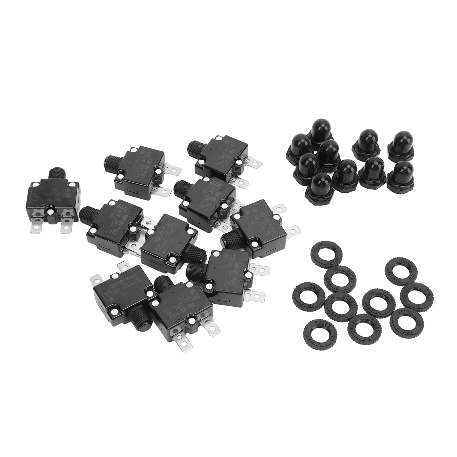 Automatic Reset Relay Fuse, 5a Manual Reset Relay 10Pcs Hand Reset Relay PC and Silver Waterproof Circuit Breaker Overload Protection 125 250 VAC 65 VDC 50 60 Hz