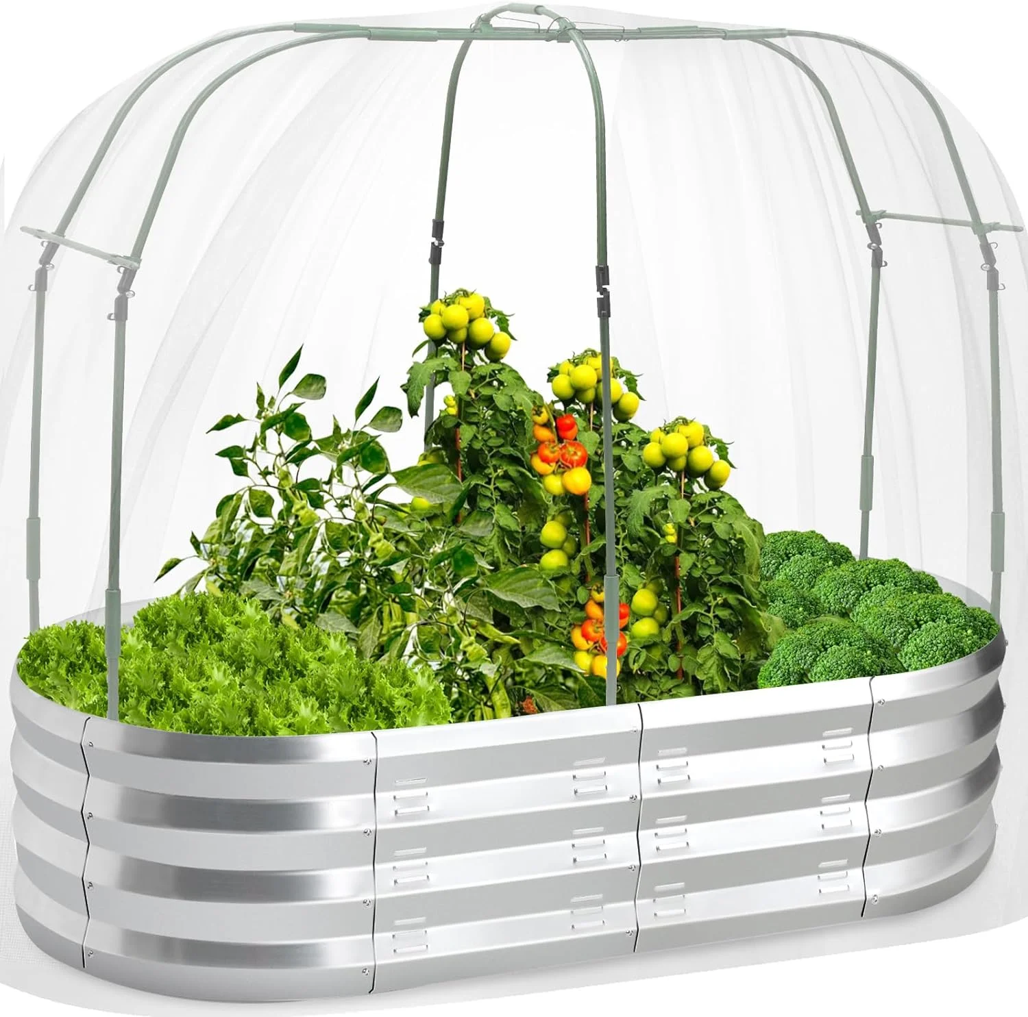 Galvanized Metal Raised Garden Bed with Greenhouse Frame: Versatile Planting Solution for Outdoor Gardening